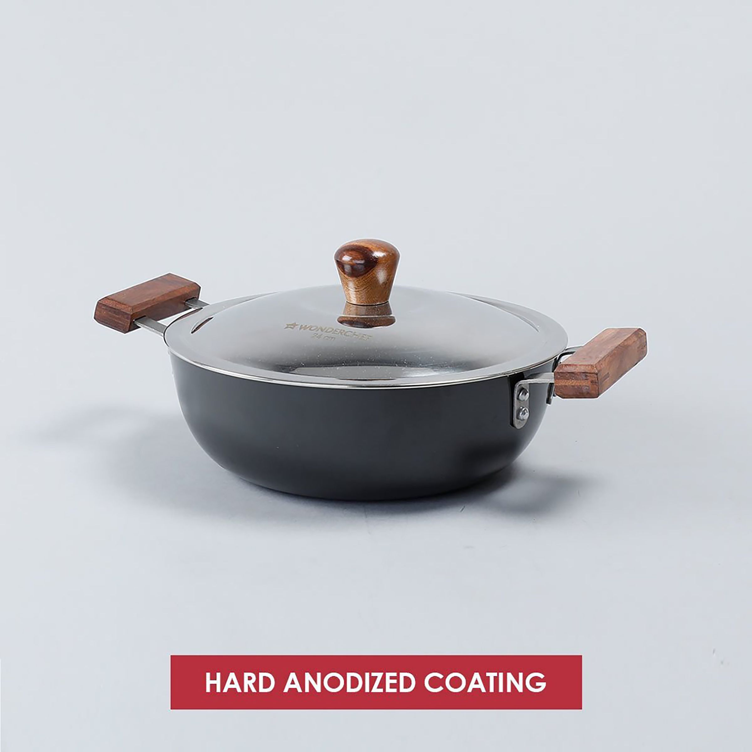 WONDERCHEF Ebony Kadhai with Lid (Hard Anodized Coating, 63152888, Black)_8