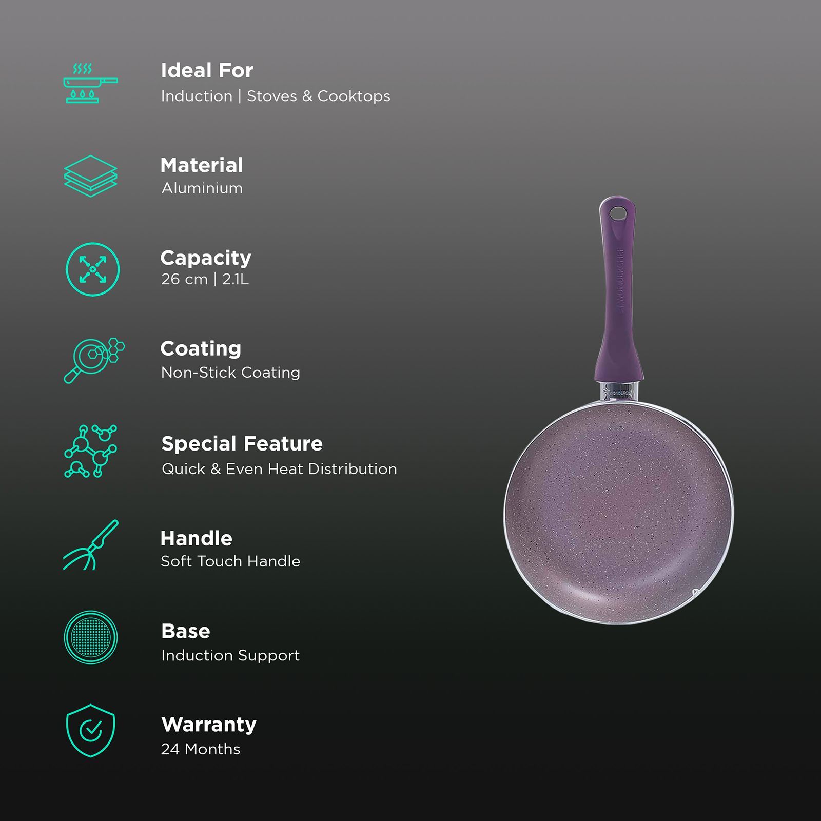 WONDERCHEF Royal Velvet Frying Pan (Non-Stick Coating, 63152945, Purple) WONDERCHEF Royal Velvet Frying Pan (Non-Stick Coating, 63152945, Purple)_3