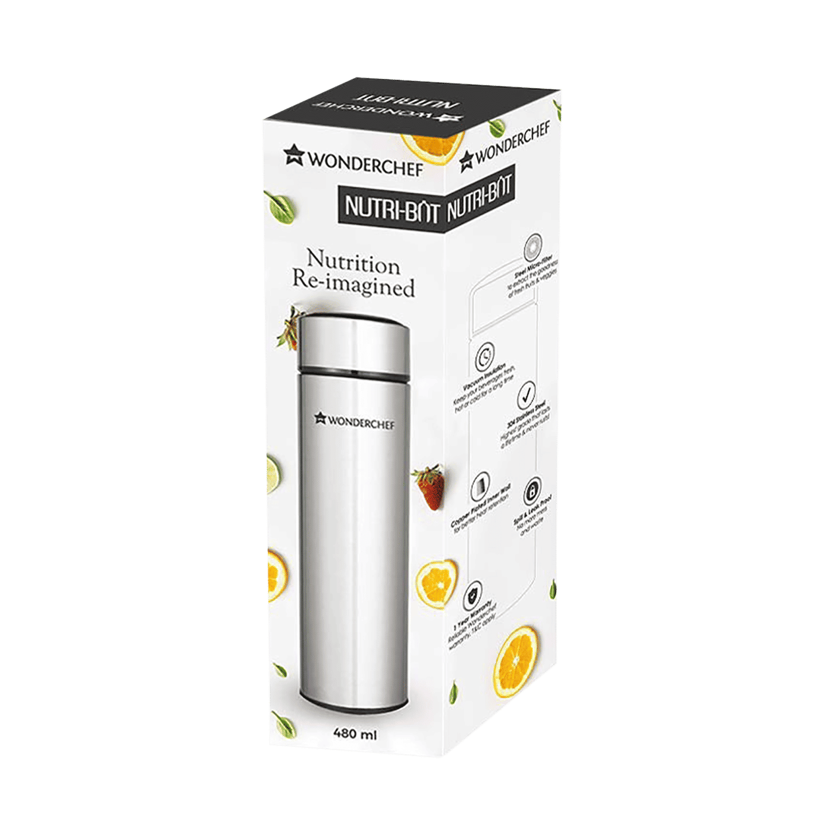 WONDERCHEF Nutri-Bot 480ml Stainless Steel Hot & Cold Double Wall Flask (BPA Free, Silver) WONDERCHEF Nutri-Bot 480ml Stainless Steel Hot & Cold Double Wall Flask (BPA Free, Silver)_15