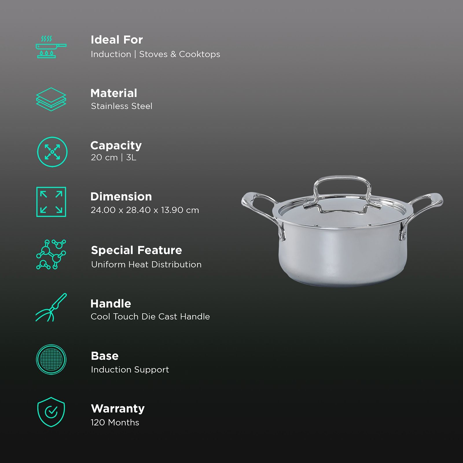 WONDERCHEF Nigella Casserole (Energy Efficient, 63153416, Silver) WONDERCHEF Nigella Casserole (Energy Efficient, 63153416, Silver)_3