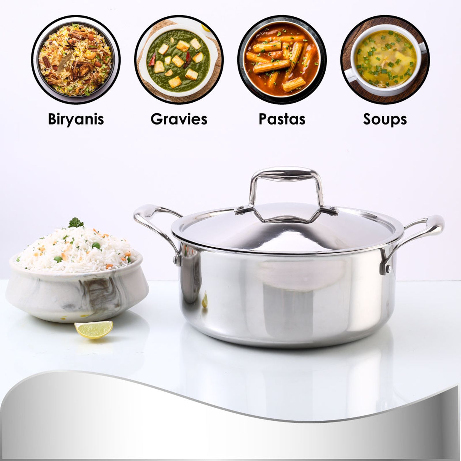 WONDERCHEF Nigella 4.8L Non Stick Aluminium & Stainless steel Casserole with Stainless Steel Lid (Induction Compatible, Even Heat Distribution, Silver)_9