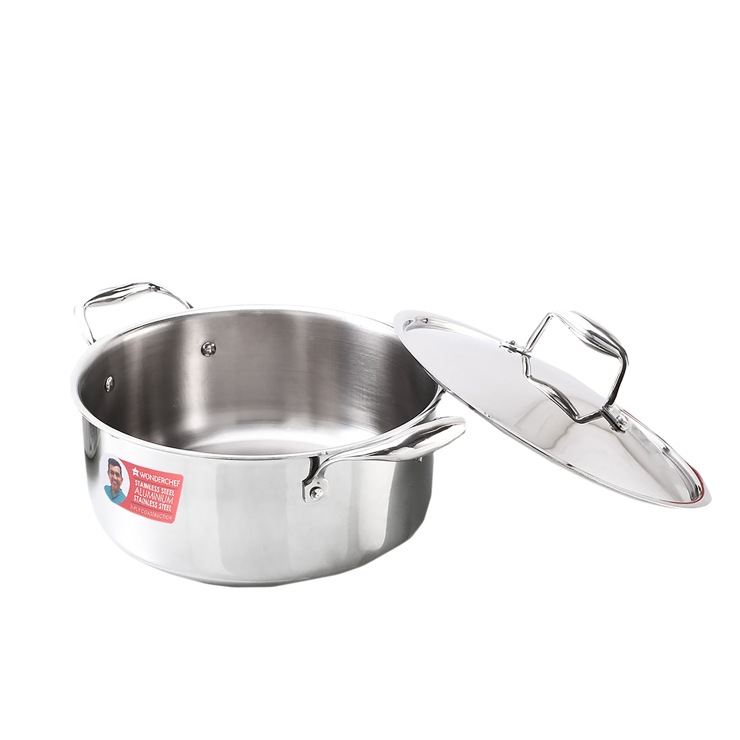 WONDERCHEF Nigella 4.8L Non Stick Aluminium & Stainless steel Casserole with Stainless Steel Lid (Induction Compatible, Even Heat Distribution, Silver)_3