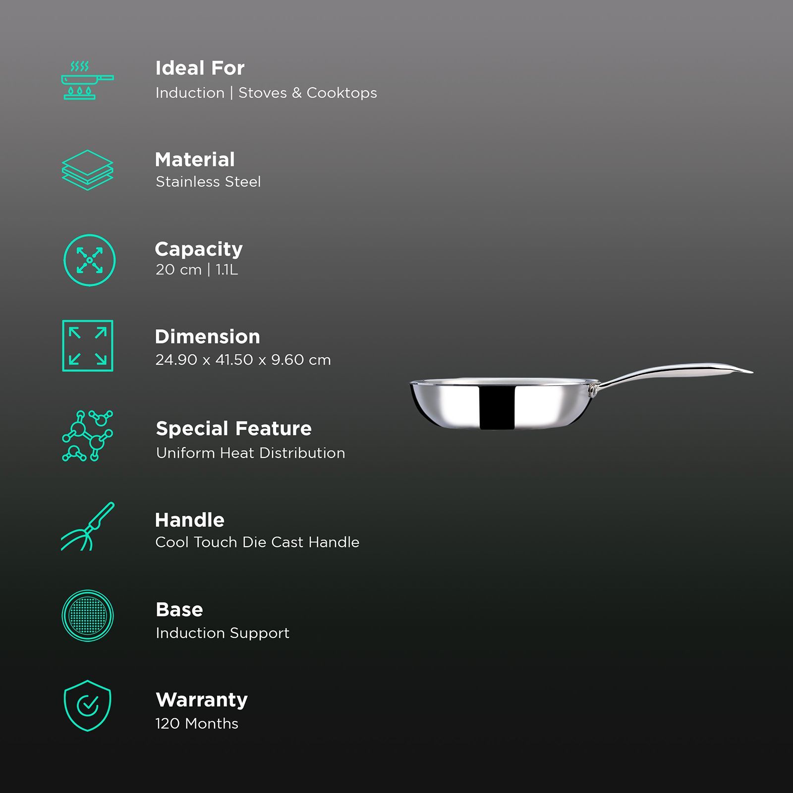 WONDERCHEF Nigella Frying Pan (Energy Efficient, 63153402, Silver)_3