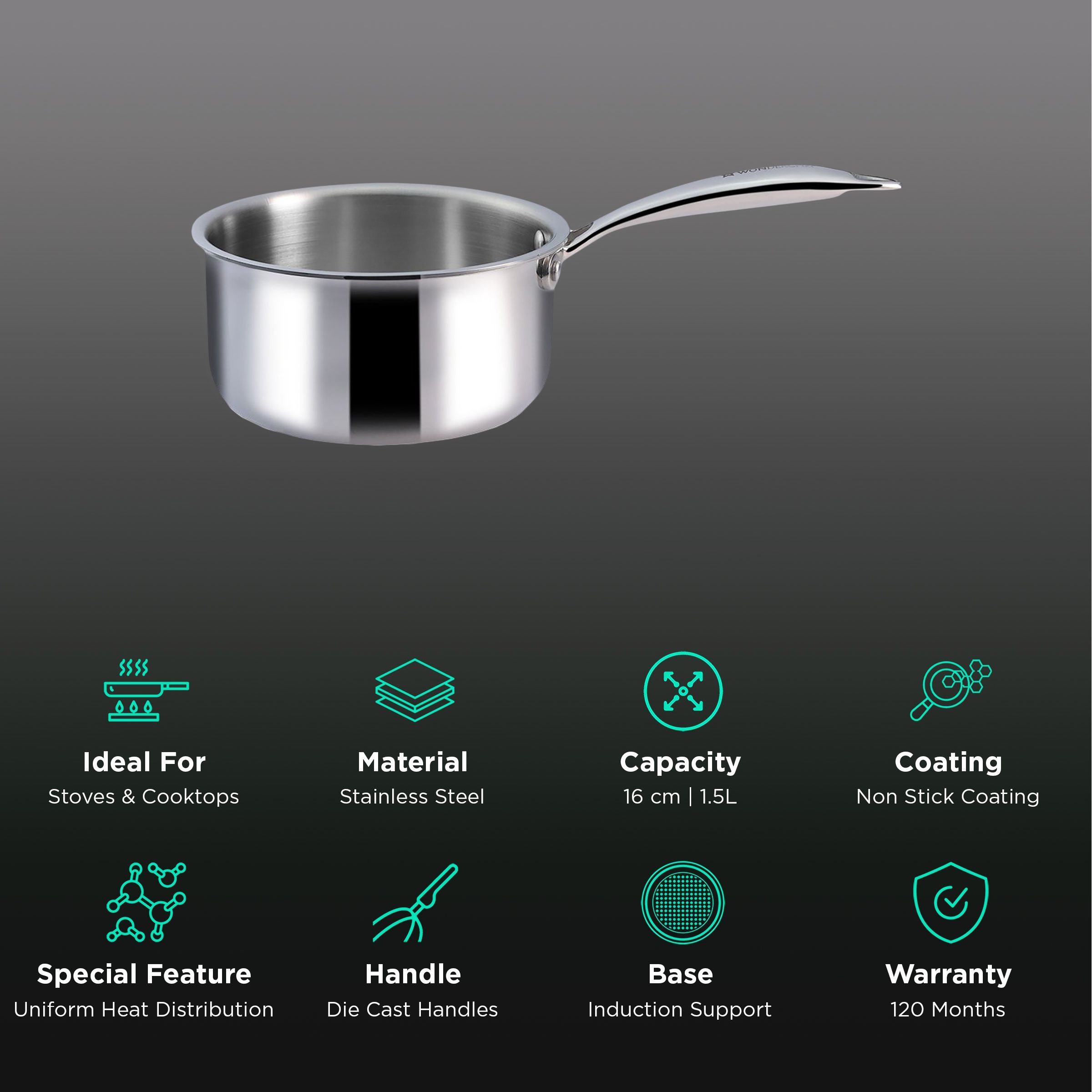 WONDERCHEF Nigella Sauce Pan (Stainless Steel Body, 63153404, Silver)_3