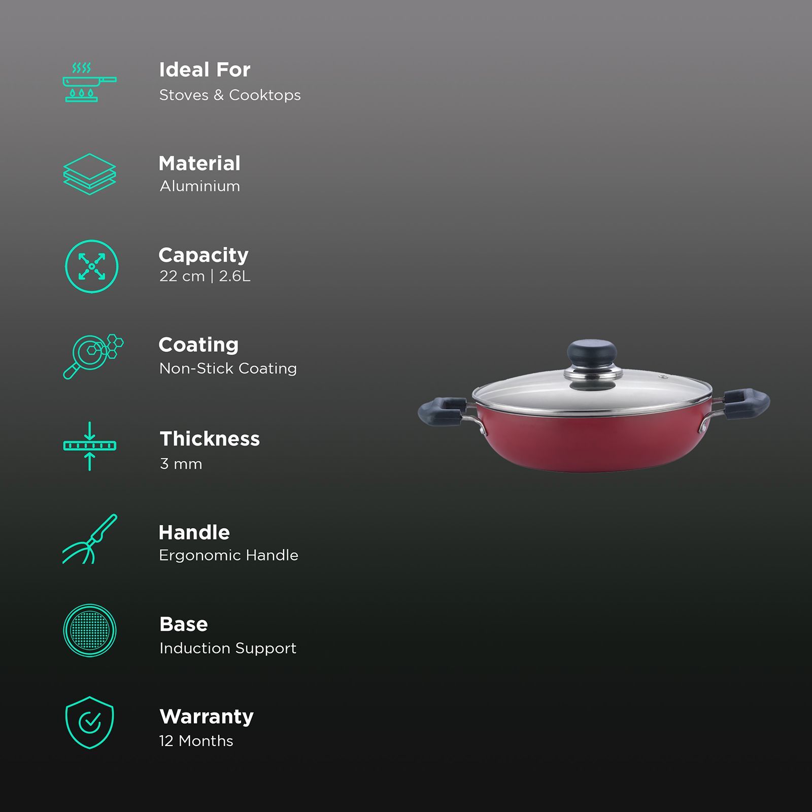 VINOD Zest Kadhai For Induction 24 cm (ZNKL24, Black) VINOD Zest Kadhai For Induction 24 cm (ZNKL24, Black)_3