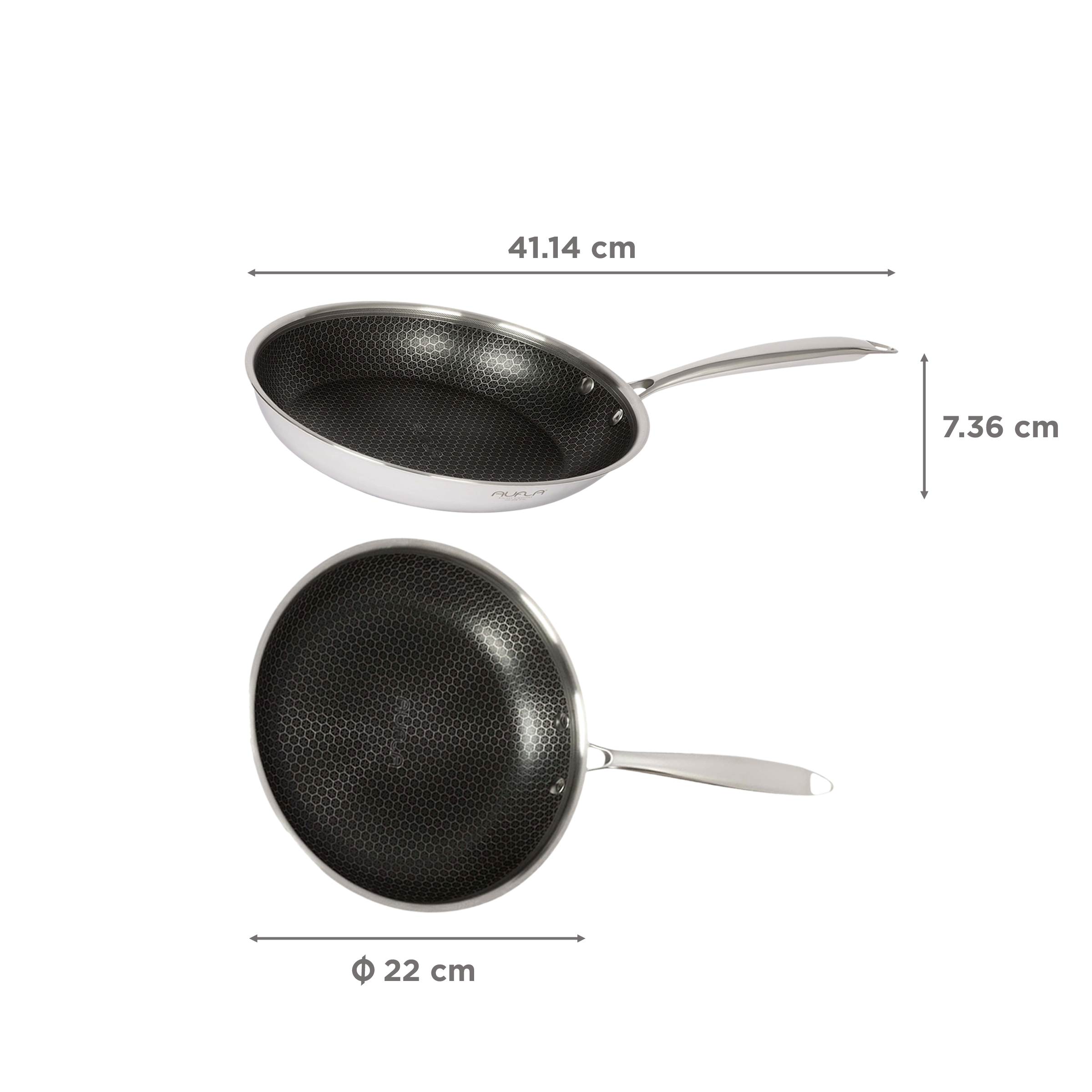 AUFLA NTHC 22cm Non Stick Aluminium & Stainless Steel Fry Pan (Induction Compatible, Honeycomb Coating, Silver)_2
