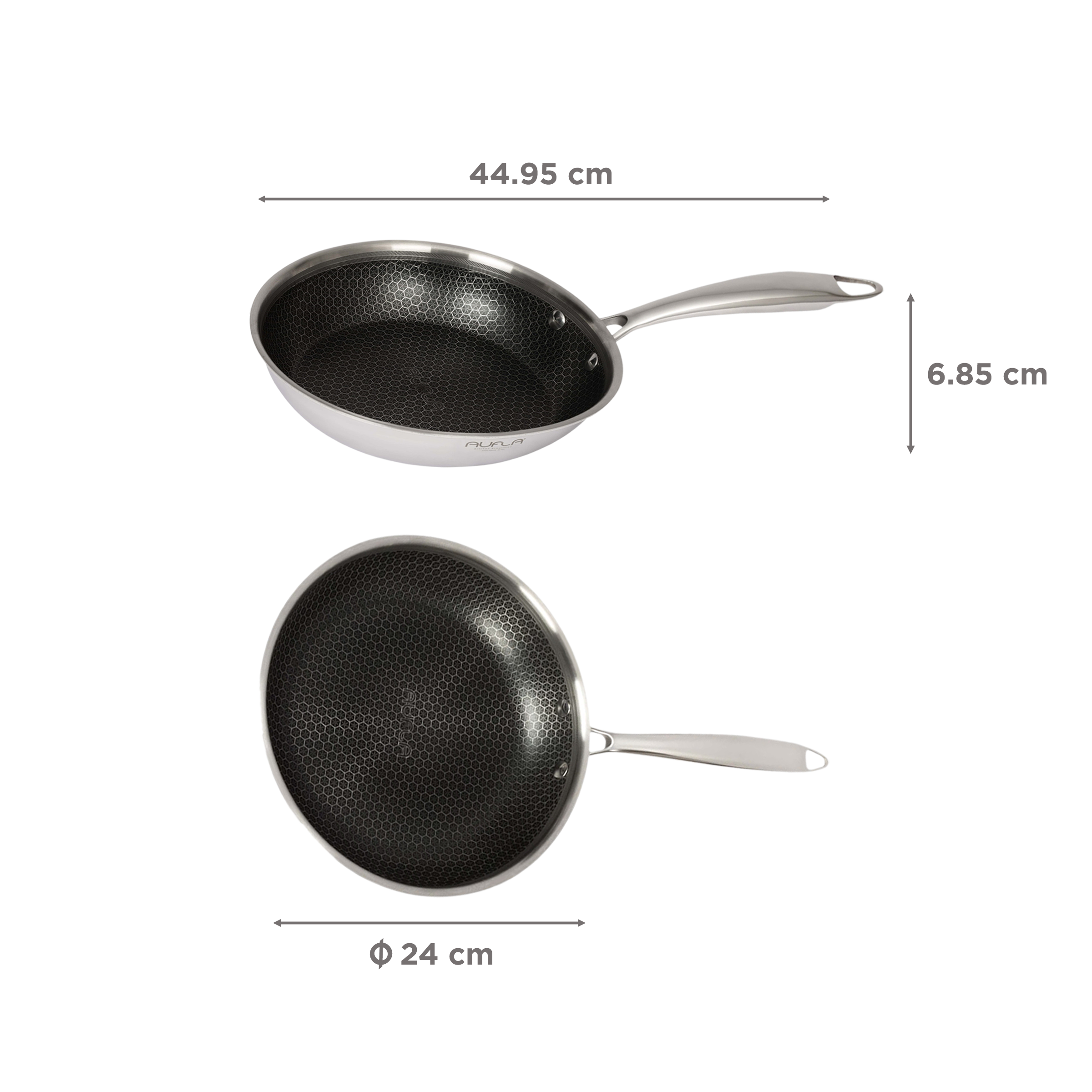 AUFLA NTHC 3L Non Stick Aluminium & Stainless Steel Fry Pan (Induction Compatible, Honeycomb Coating, Silver)_2