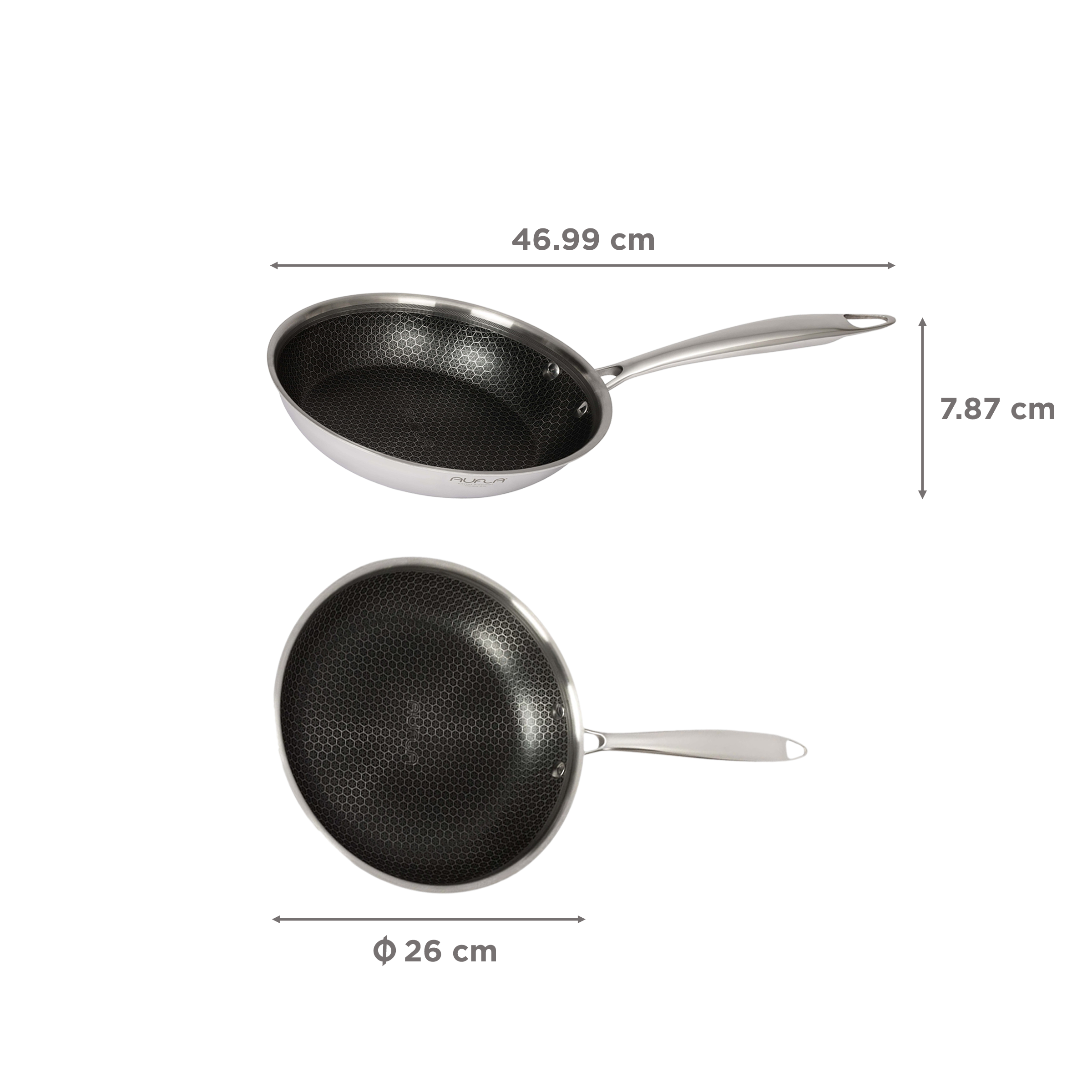 AUFLA NTHC Non Stick Aluminium & Stainless Steel Fry Pan (Induction Compatible, Honeycomb Coating, Silver)_2
