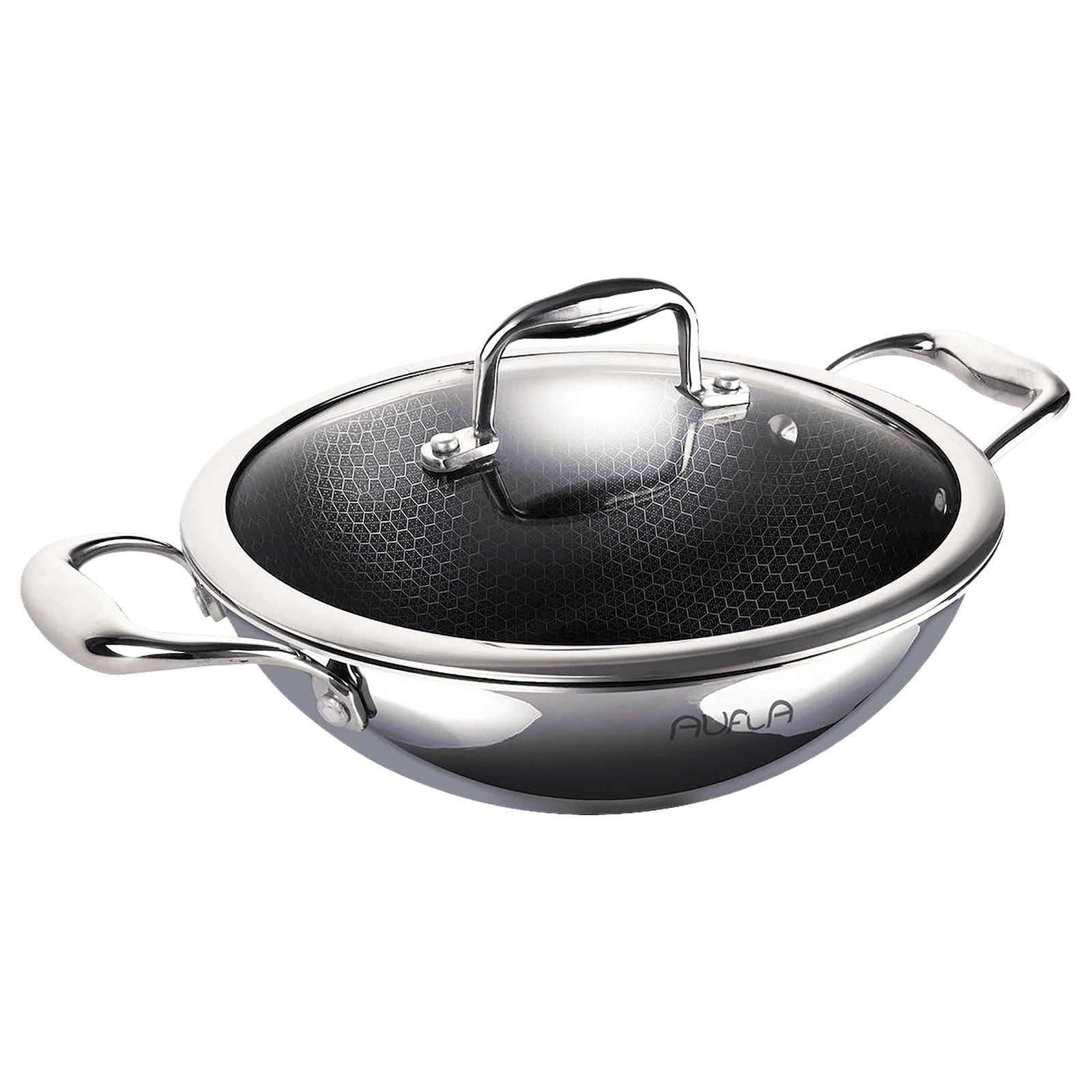 AUFLA NTHC 1.5L Non Stick Aluminium & Stainless Steel Kadhai with Glass Lid (Induction Compatible, Honeycomb Coating, Silver)_1