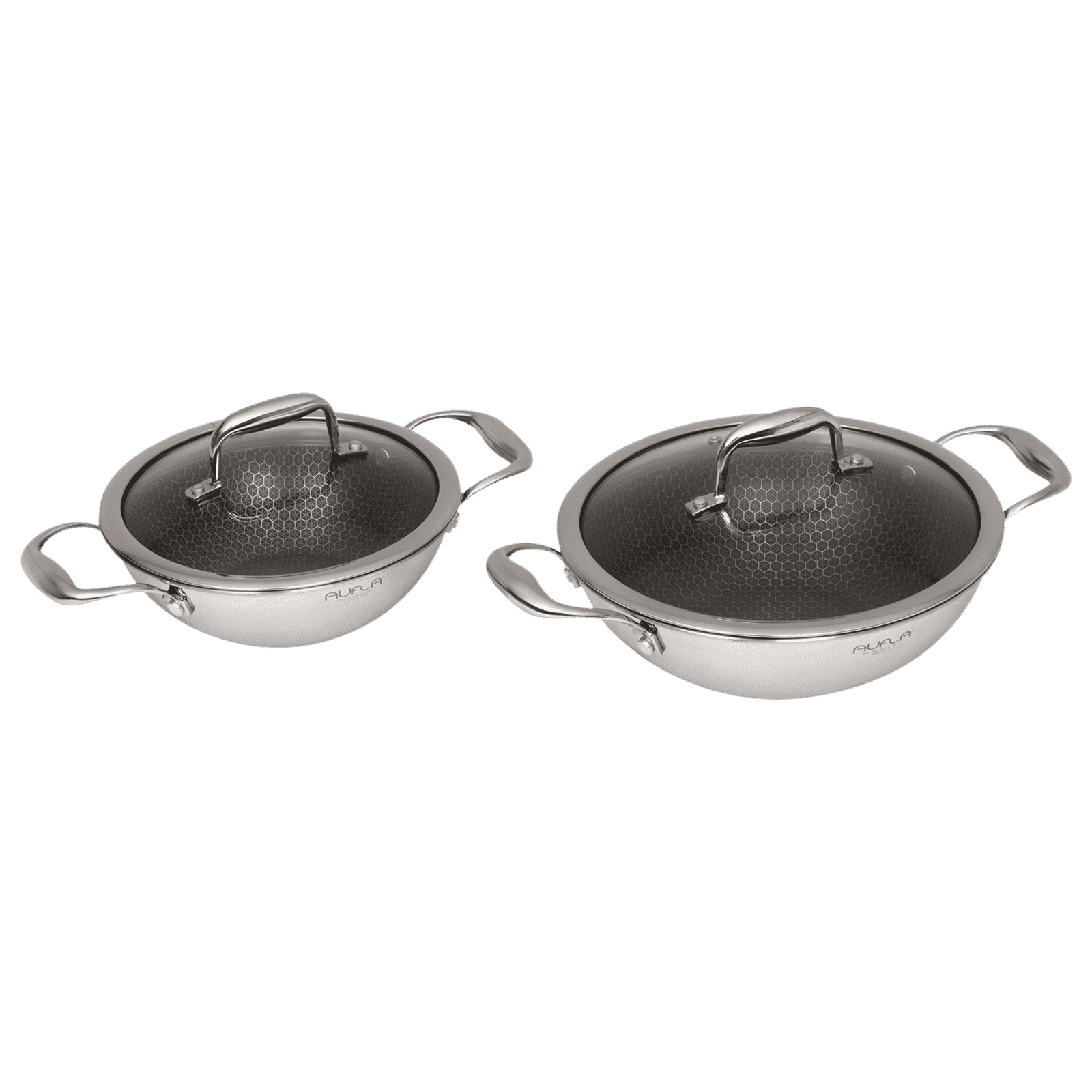 AUFLA NTHC 1.5L Non Stick Aluminium & Stainless Steel Kadhai with Glass Lid (Induction Compatible, Honeycomb Coating, Silver)_8