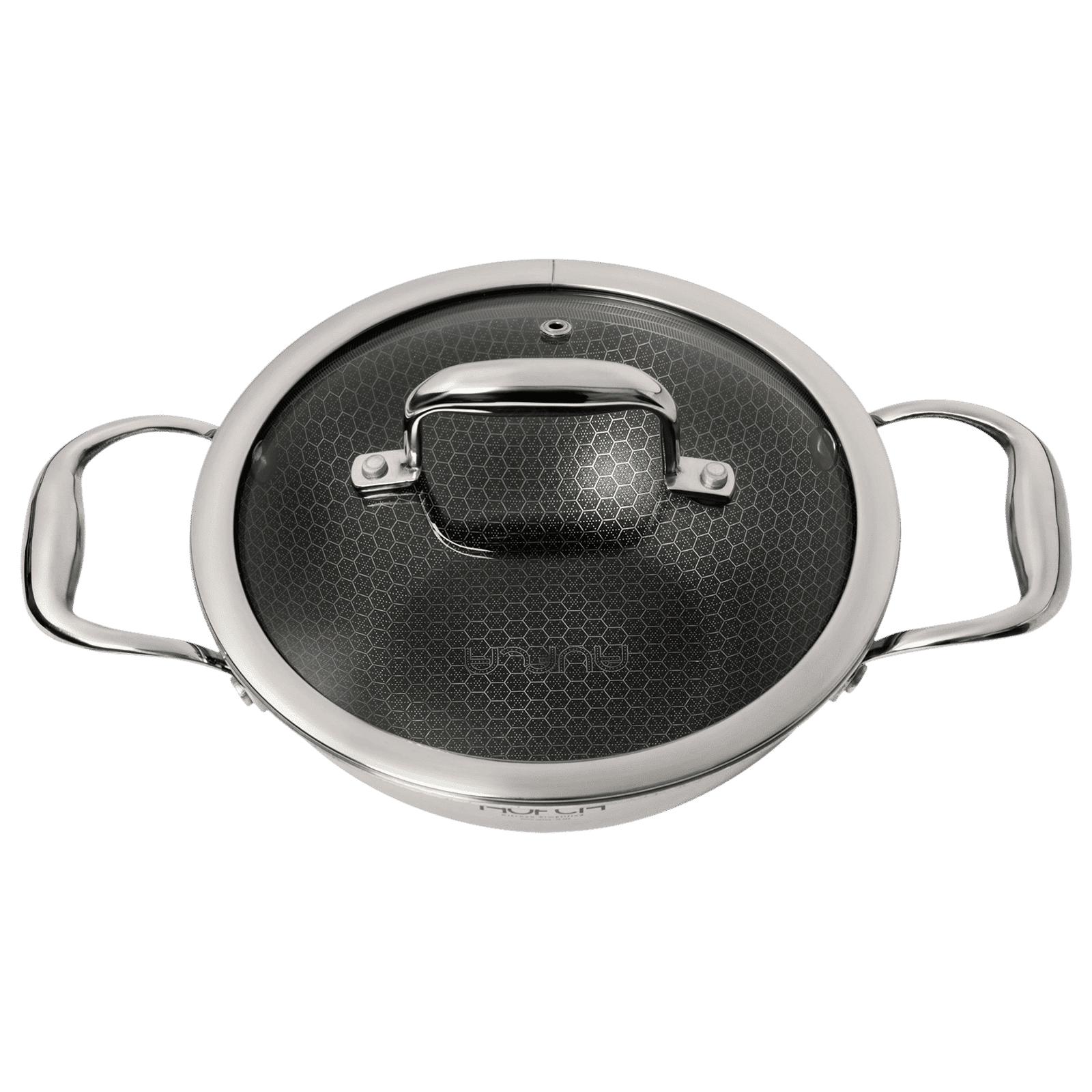 AUFLA NTHC 1.5L Non Stick Aluminium & Stainless Steel Kadhai with Glass Lid (Induction Compatible, Honeycomb Coating, Silver) AUFLA NTHC 1.5L Non Stick Aluminium & Stainless Steel Kadhai with Glass Lid (Induction Compatible, Honeycomb Coating, Silver)_4