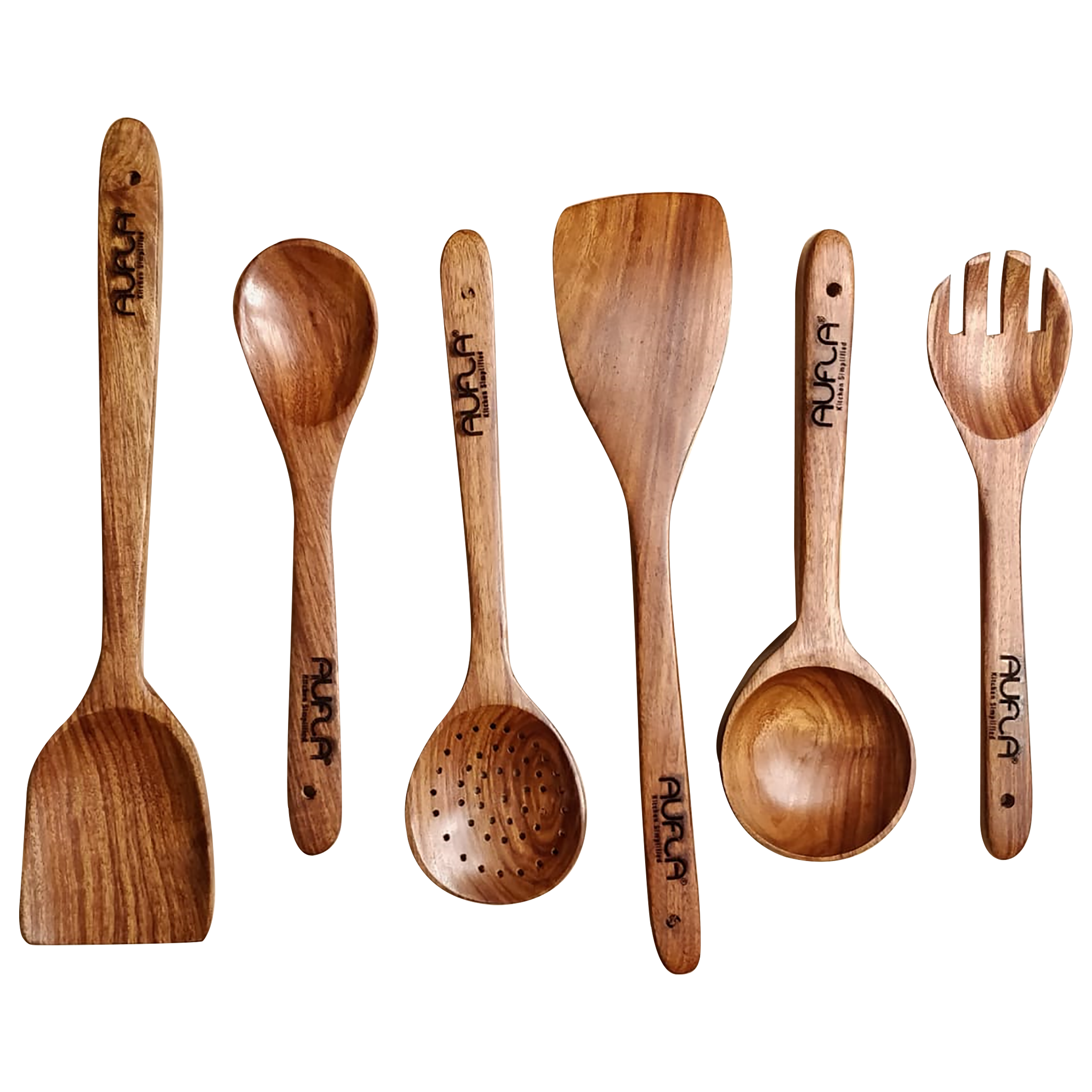 AUFLA ARS 6 Pcs Non Stick Rosewood/Sheesham Wood Cooking Spoon Set (Durable & Versatile, Brown)_1