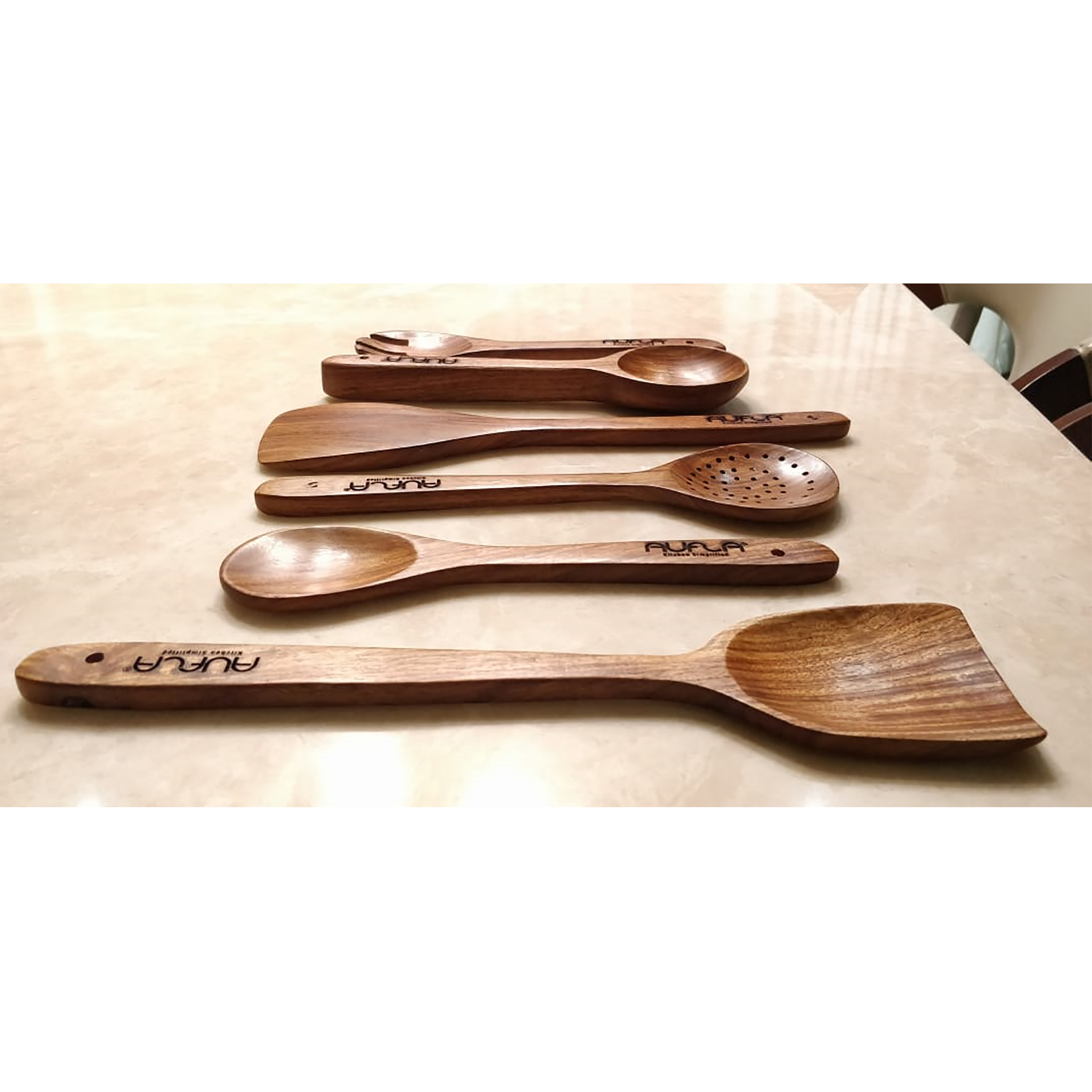 AUFLA ARS 6 Pcs Non Stick Rosewood/Sheesham Wood Cooking Spoon Set (Durable & Versatile, Brown)_2