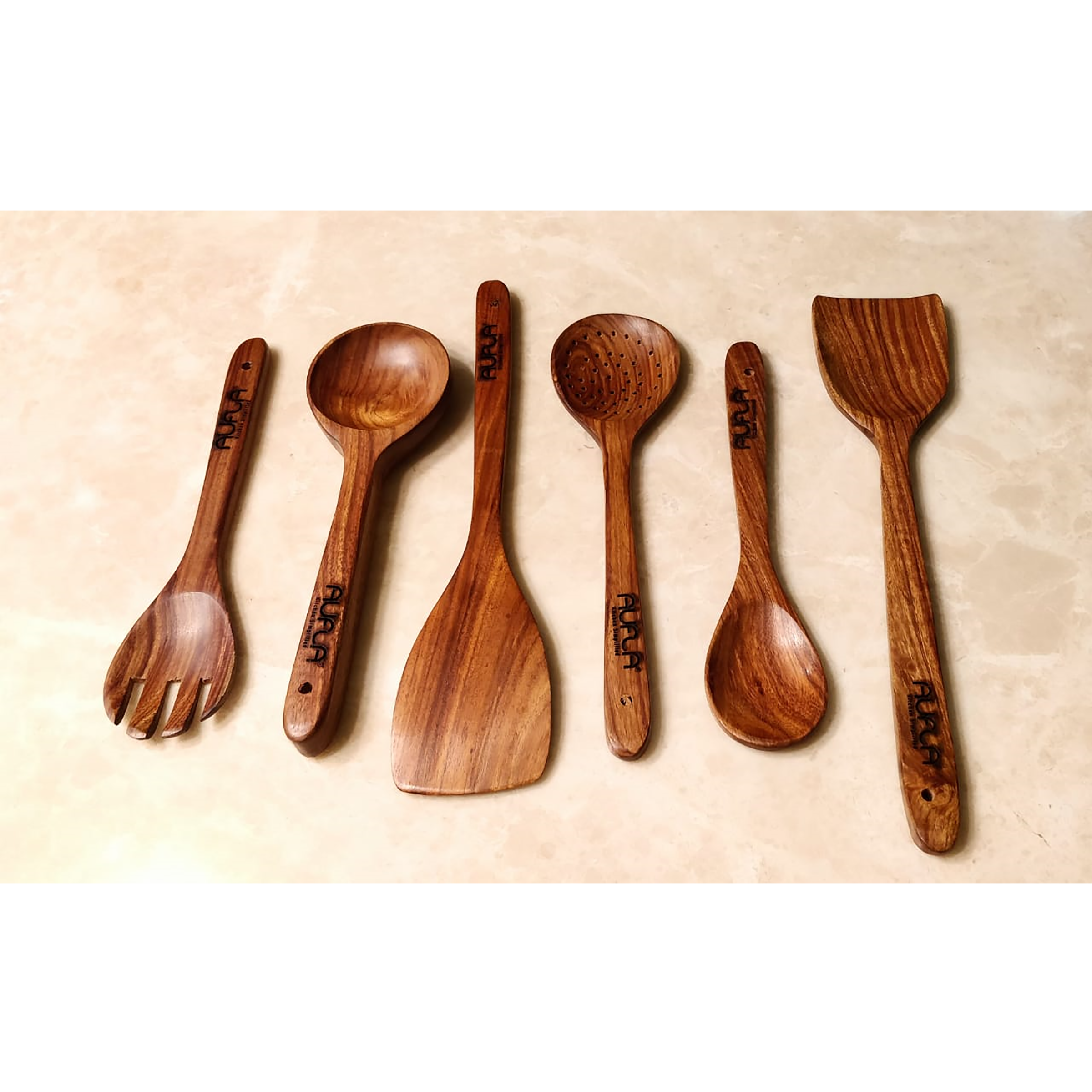 AUFLA ARS 6 Pcs Non Stick Rosewood/Sheesham Wood Cooking Spoon Set (Durable & Versatile, Brown)_4