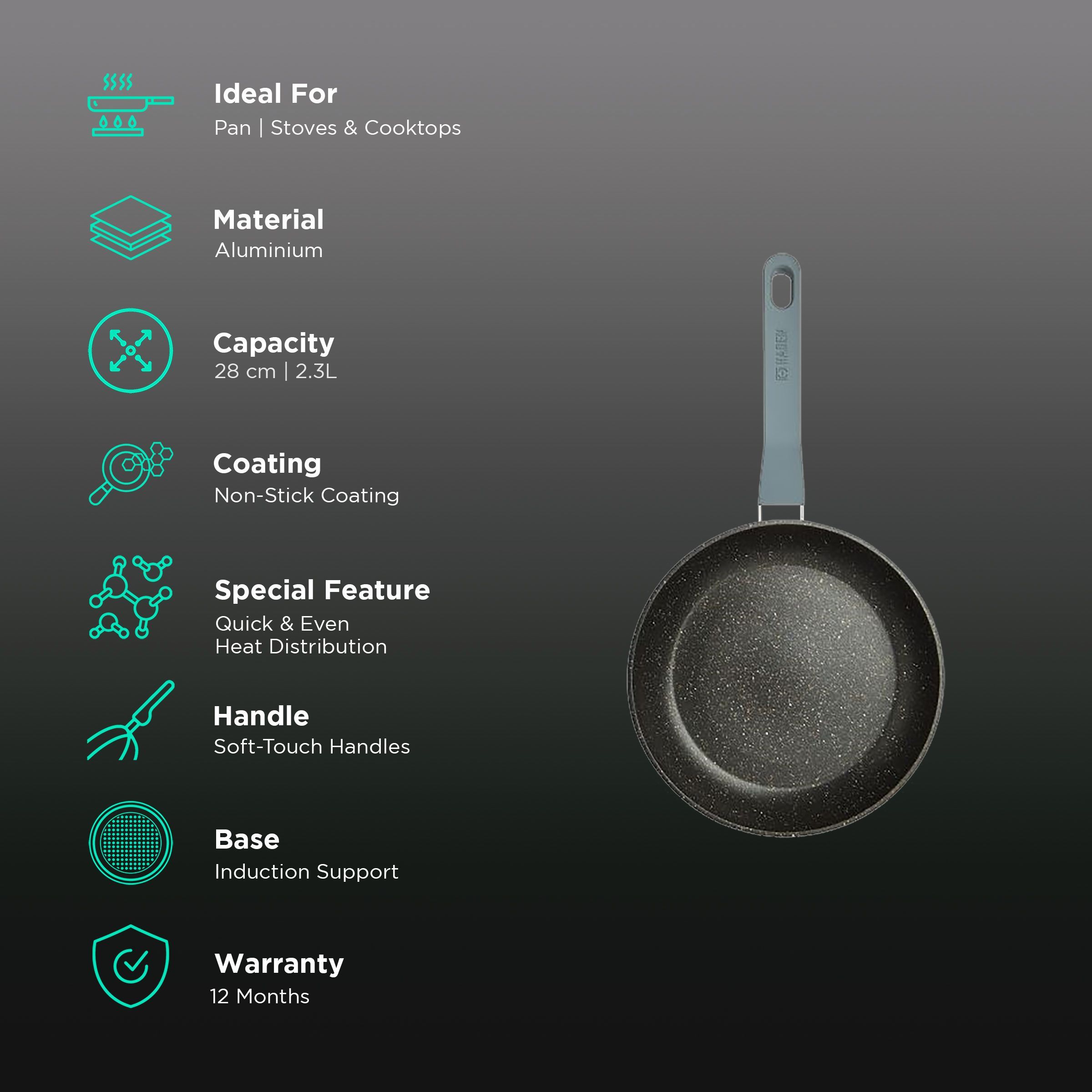 sabichi Haden Perth 2.3L Non Stick Aluminium Fry Pan (Induction Compatible, Even Heat Distribution, Grey/Black)_3