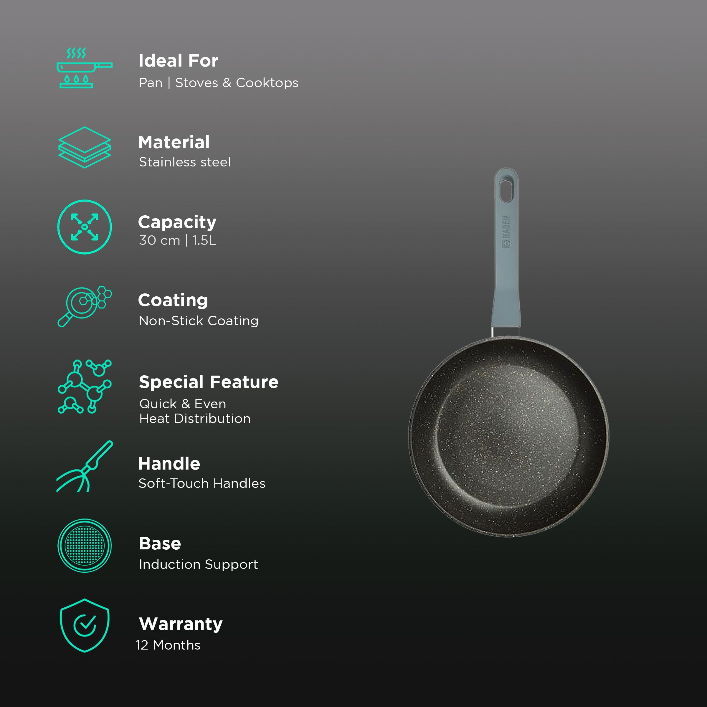 sabichi Haden Perth 1.5L Non Stick Stainless Steel Fry Pan (Induction Compatible, Dishwasher Safe, Grey)_3