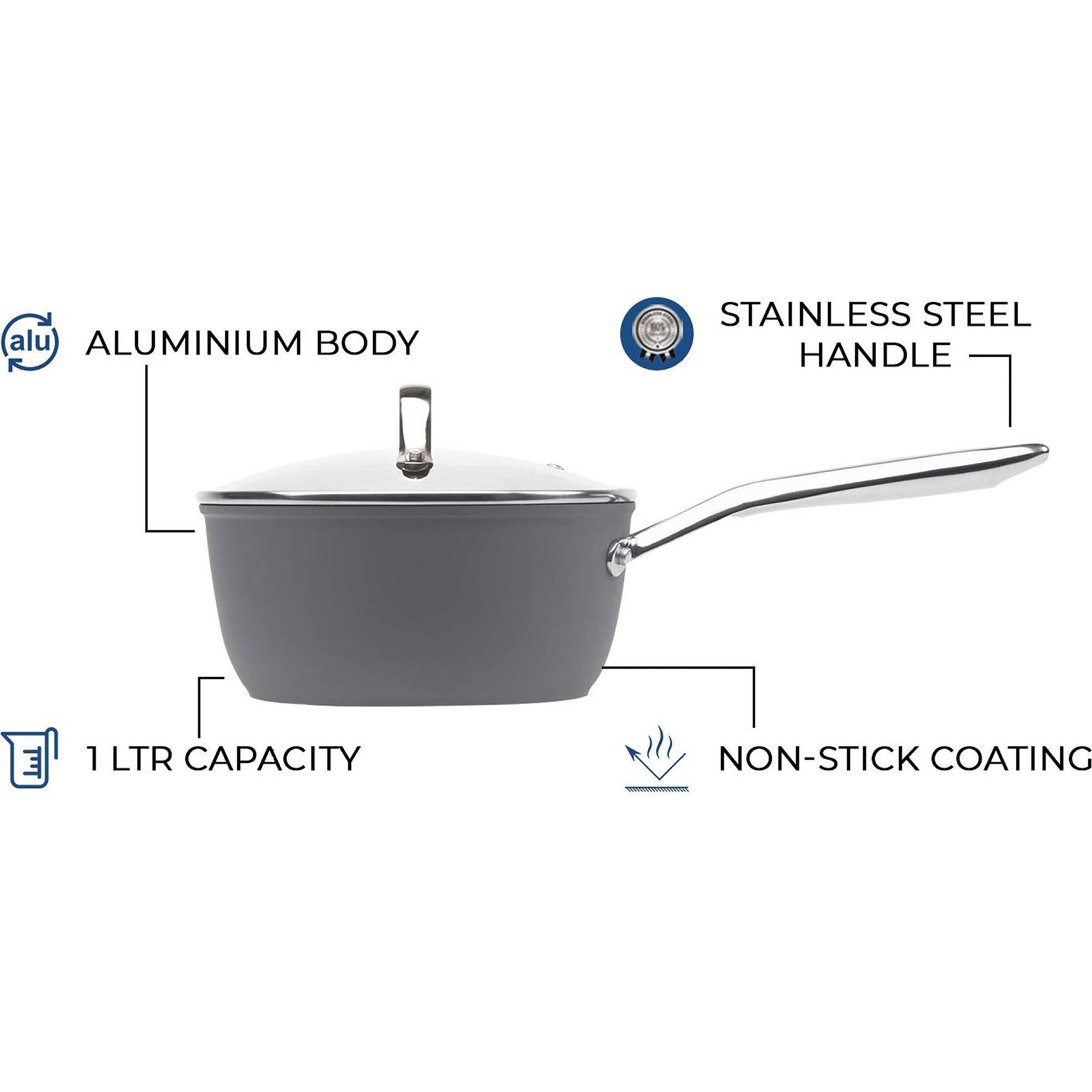 sabichi Haden Perth 2.5L Non Stick Stainless Steel Sauce Pan with Glass Lid (Induction Compatible, Even Heat Distribution, Grey)_9
