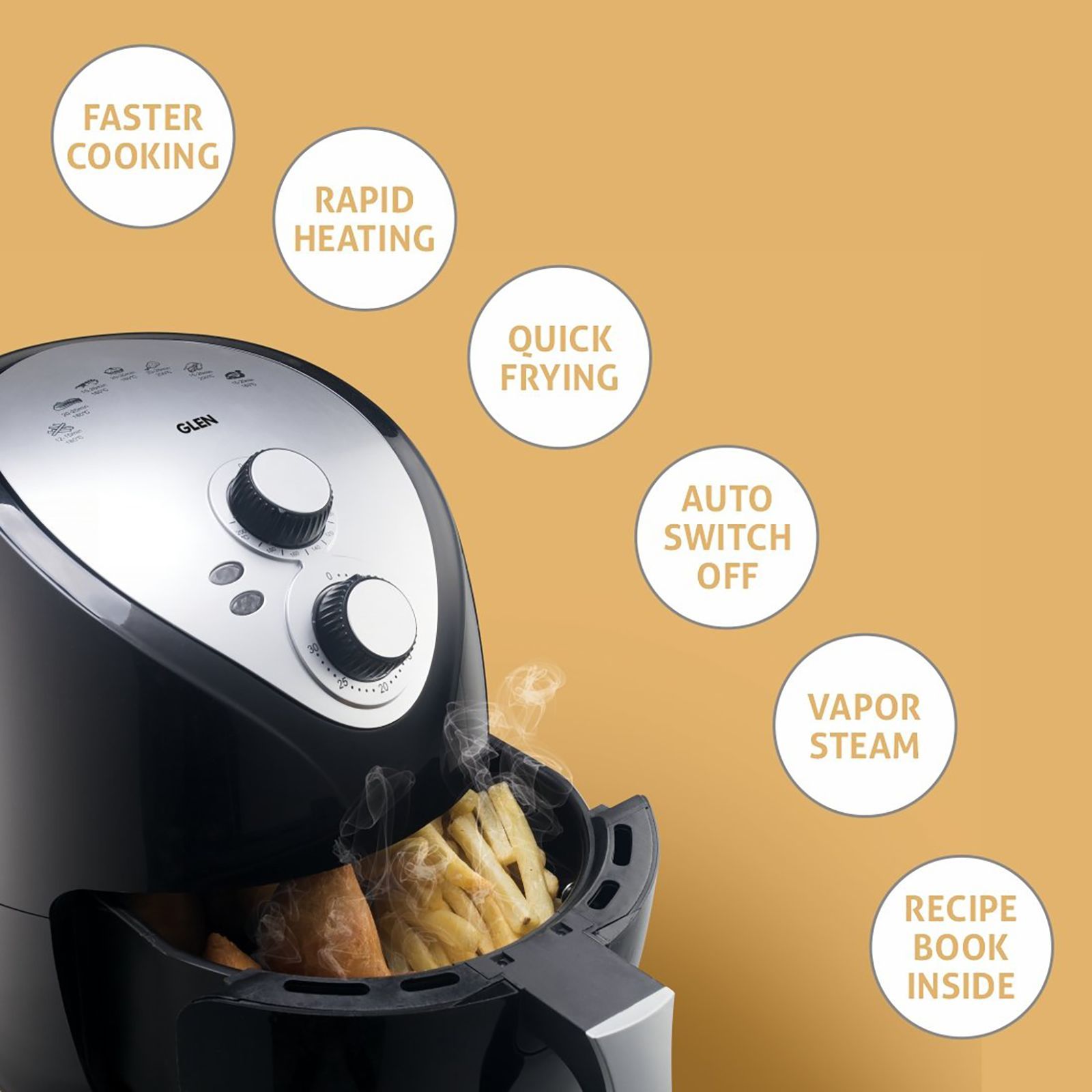 GLEN Rapid 2.8L 1300 Watt Air Fryer with Vapor Steam Technology (Black) GLEN Rapid 2.8L 1300 Watt Air Fryer with Vapor Steam Technology (Black)_6