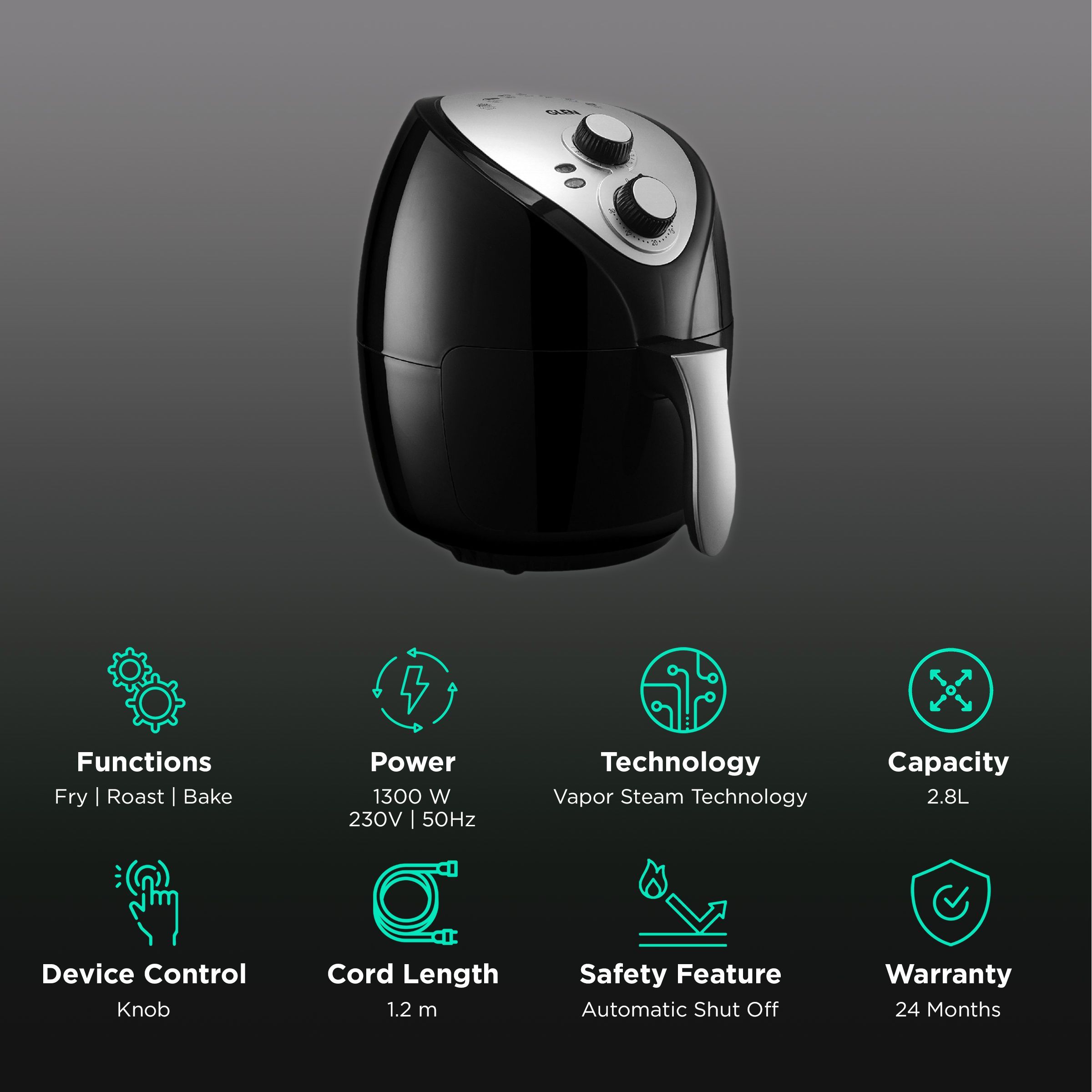 GLEN Rapid 2.8L 1300 Watt Air Fryer with Vapor Steam Technology (Black) GLEN Rapid 2.8L 1300 Watt Air Fryer with Vapor Steam Technology (Black)_3