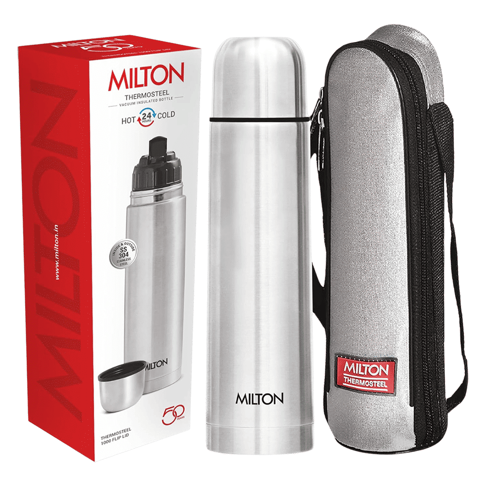 MILTON Flip Lid 1000ml Stainless Steel Hot & Cold Thermosteel Bottle (Double Walled Vacuum Insulation, Silver)_1