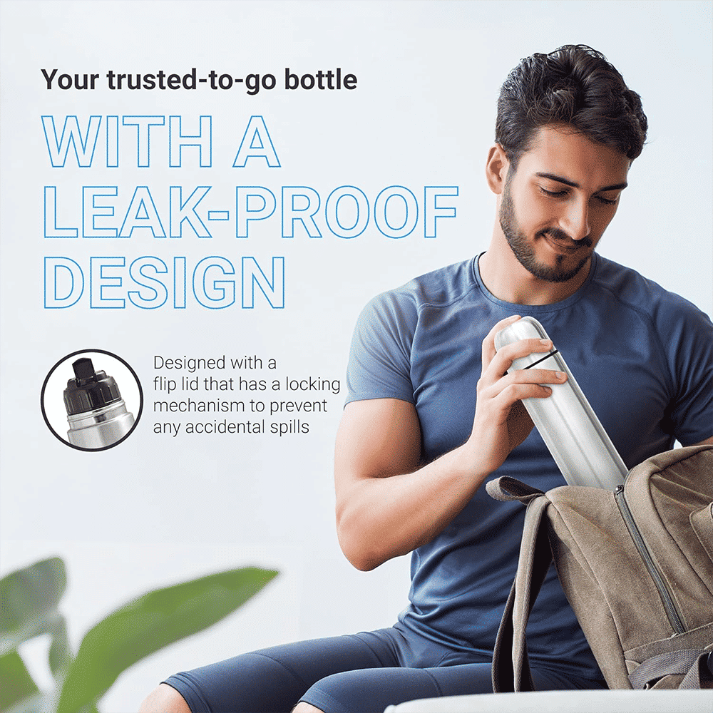 MILTON Flip Lid 1000ml Stainless Steel Hot & Cold Thermosteel Bottle (Double Walled Vacuum Insulation, Silver)_4