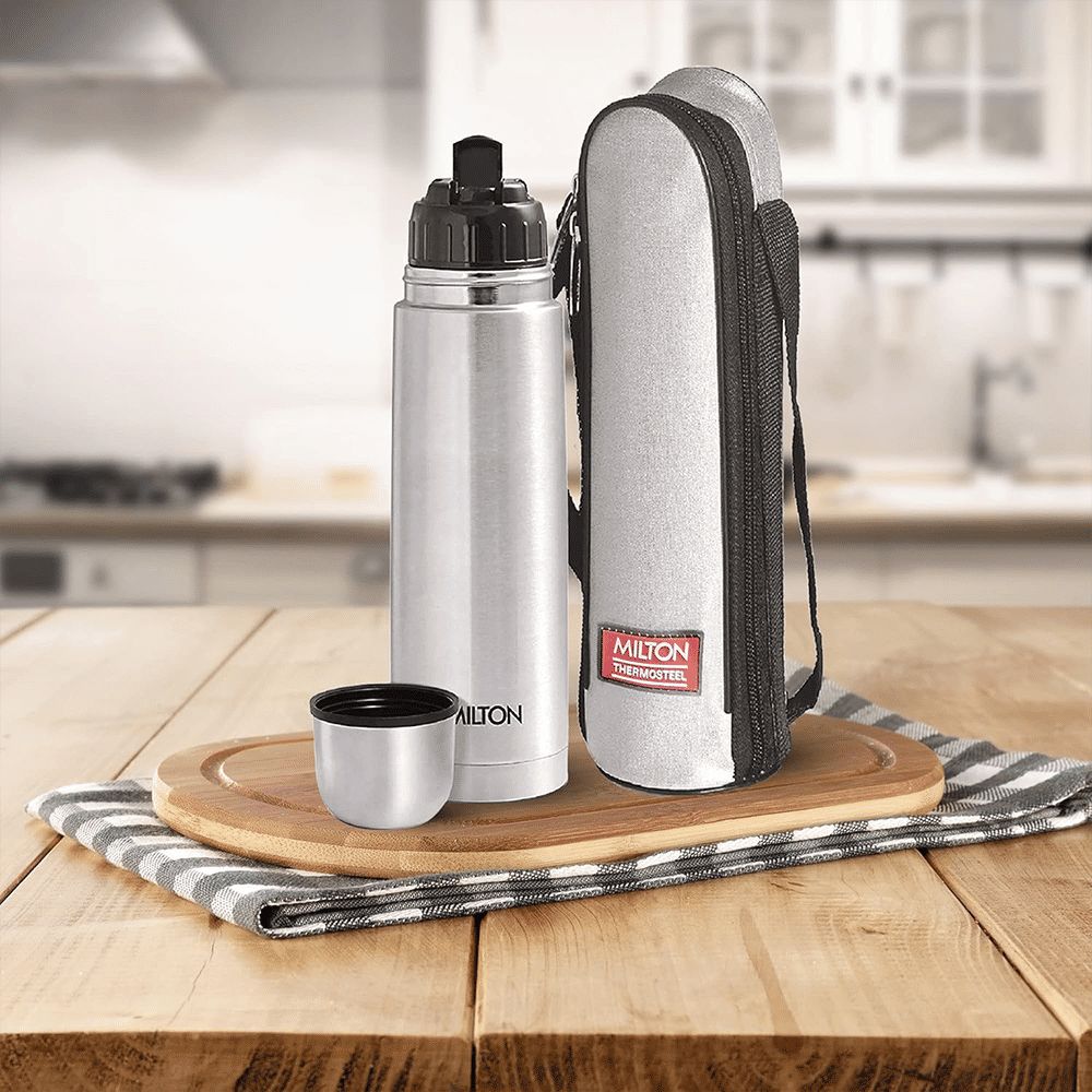 MILTON Flip Lid 1000ml Stainless Steel Hot & Cold Thermosteel Bottle (Double Walled Vacuum Insulation, Silver)_5
