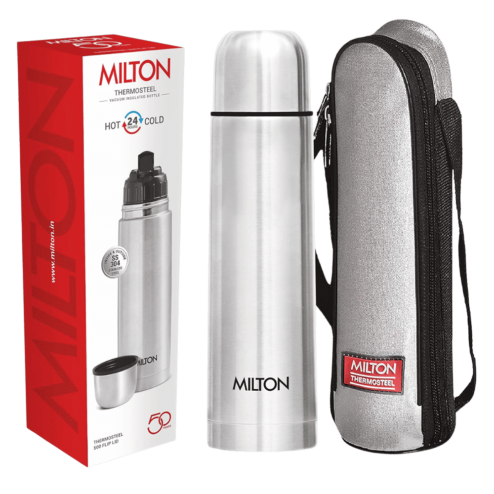 MILTON Flip Lid 500ml Stainless Steel Hot & Cold Thermosteel Bottle (Double Walled Vacuum Insulation, Silver)_1