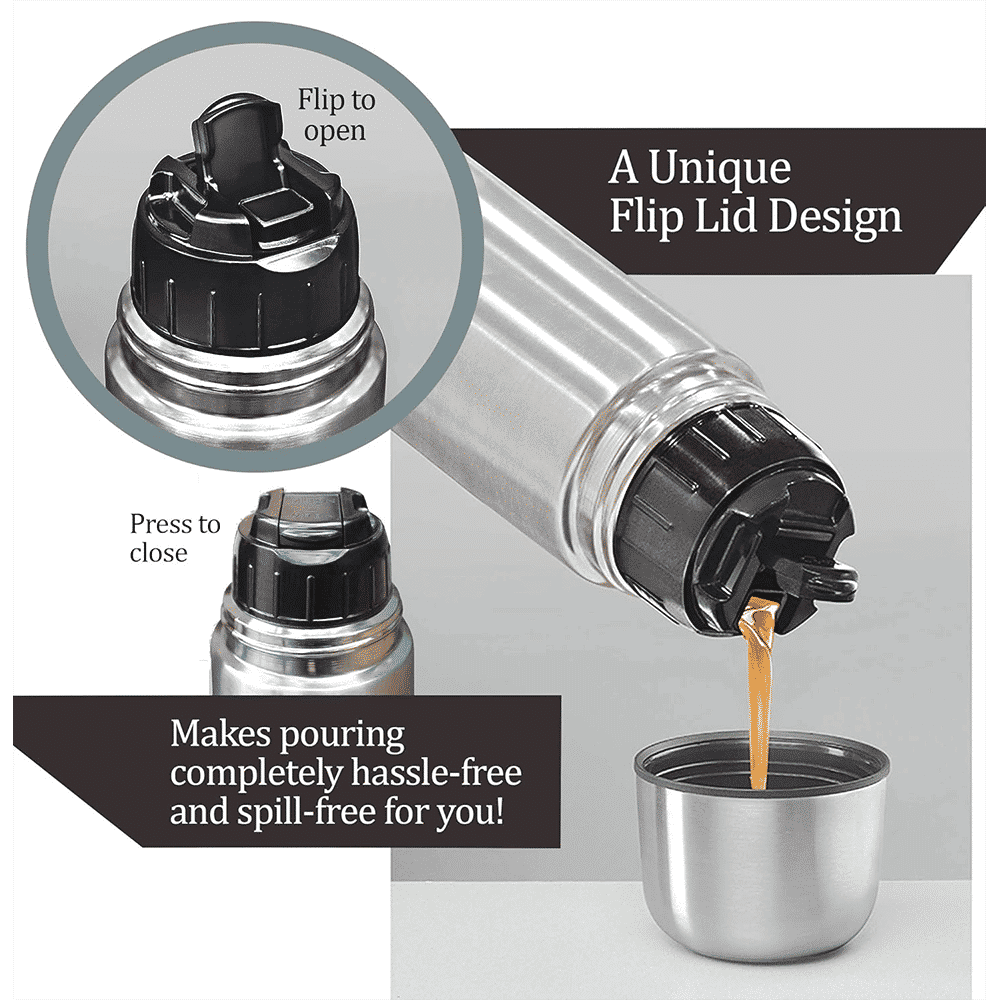 MILTON Flip Lid 500ml Stainless Steel Hot & Cold Thermosteel Bottle (Double Walled Vacuum Insulation, Silver)_4