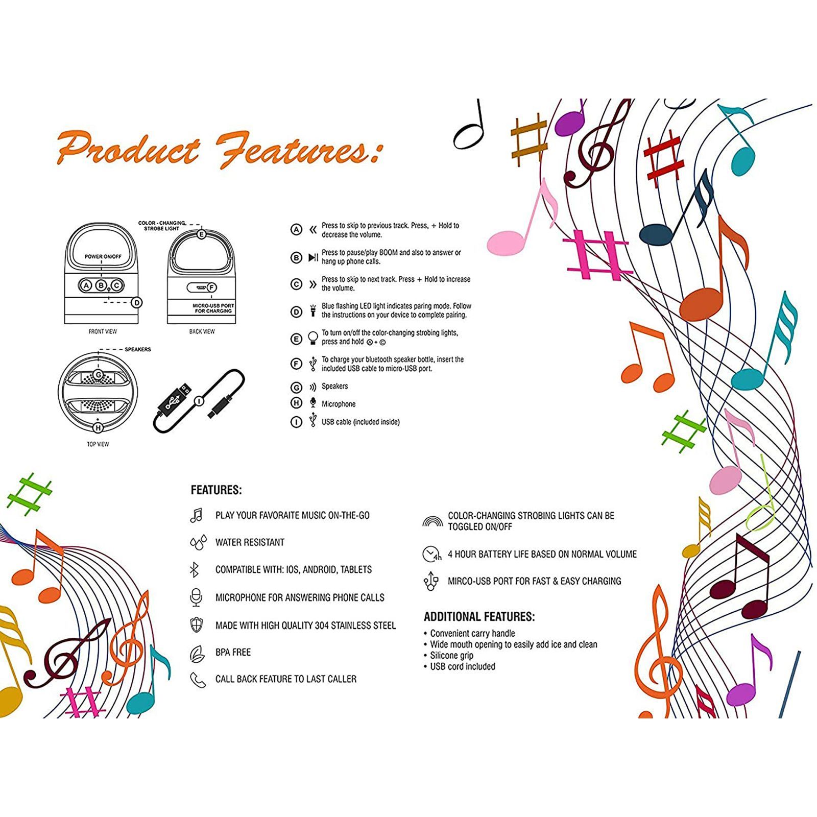 Milton Boom 900 715ml Stainless Steel Hot & Cold Smart Bottle with Bluetooth Speaker (BPA Free, Black)_9