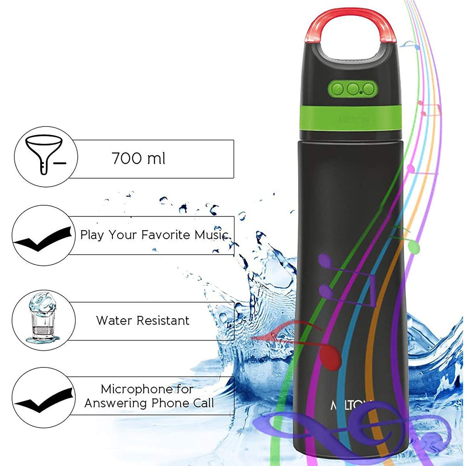 Milton Boom 900 715ml Stainless Steel Hot & Cold Smart Bottle with Bluetooth Speaker (BPA Free, Black)_6
