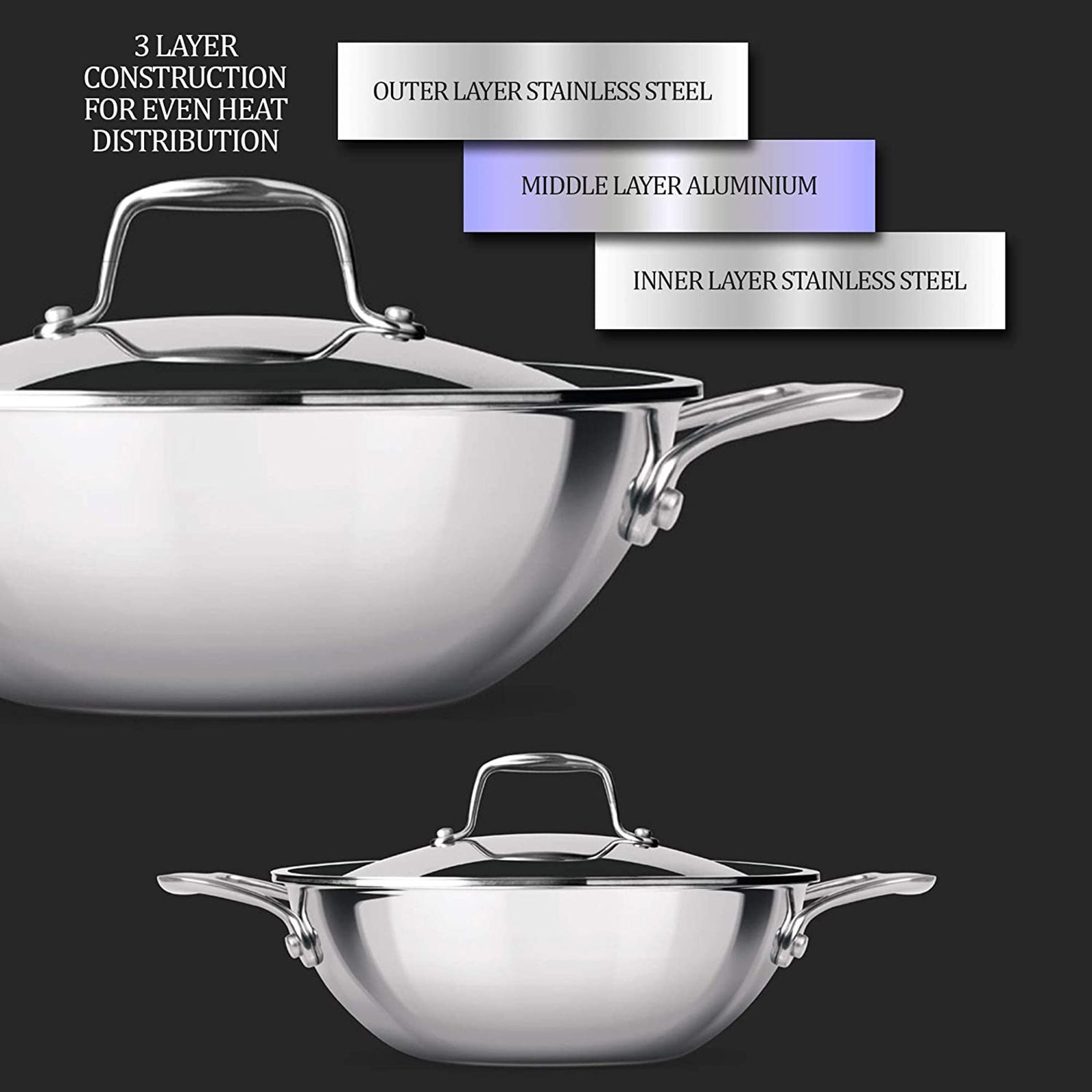 Milton ProCook 1.6L Non Stick Aluminium & Stainless Steel Kadhai with Borosilicate Glass Lid (Induction Compatible, Dishwasher Safe, Silver)_8