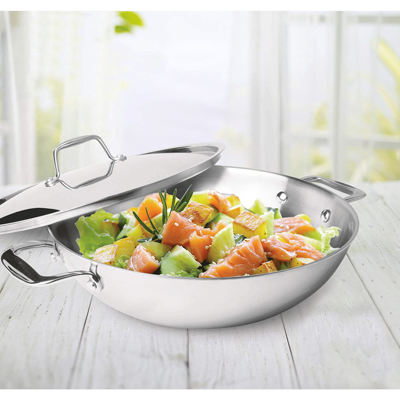 Milton ProCook 1.6L Non Stick Aluminium & Stainless Steel Kadhai with Borosilicate Glass Lid (Induction Compatible, Dishwasher Safe, Silver)_4