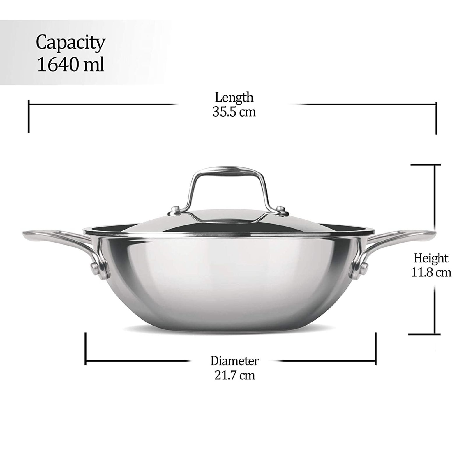 Milton ProCook 1.6L Non Stick Aluminium & Stainless Steel Kadhai with Borosilicate Glass Lid (Induction Compatible, Dishwasher Safe, Silver)_6