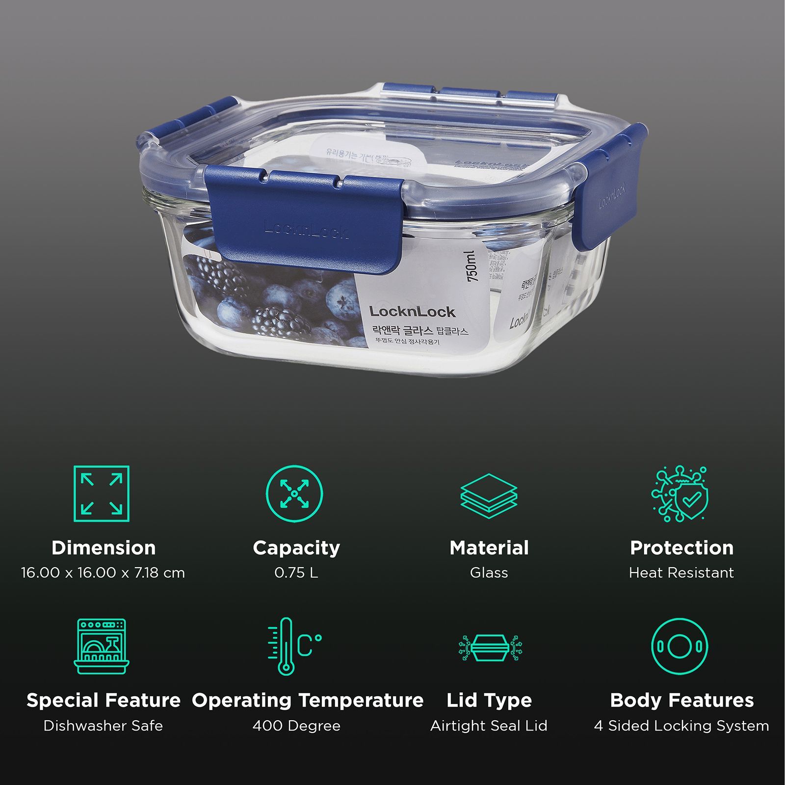 LocknLock 750 ml Rectangular Glass Storage Container (Heat Resistant, LBG224, Transparent)_2