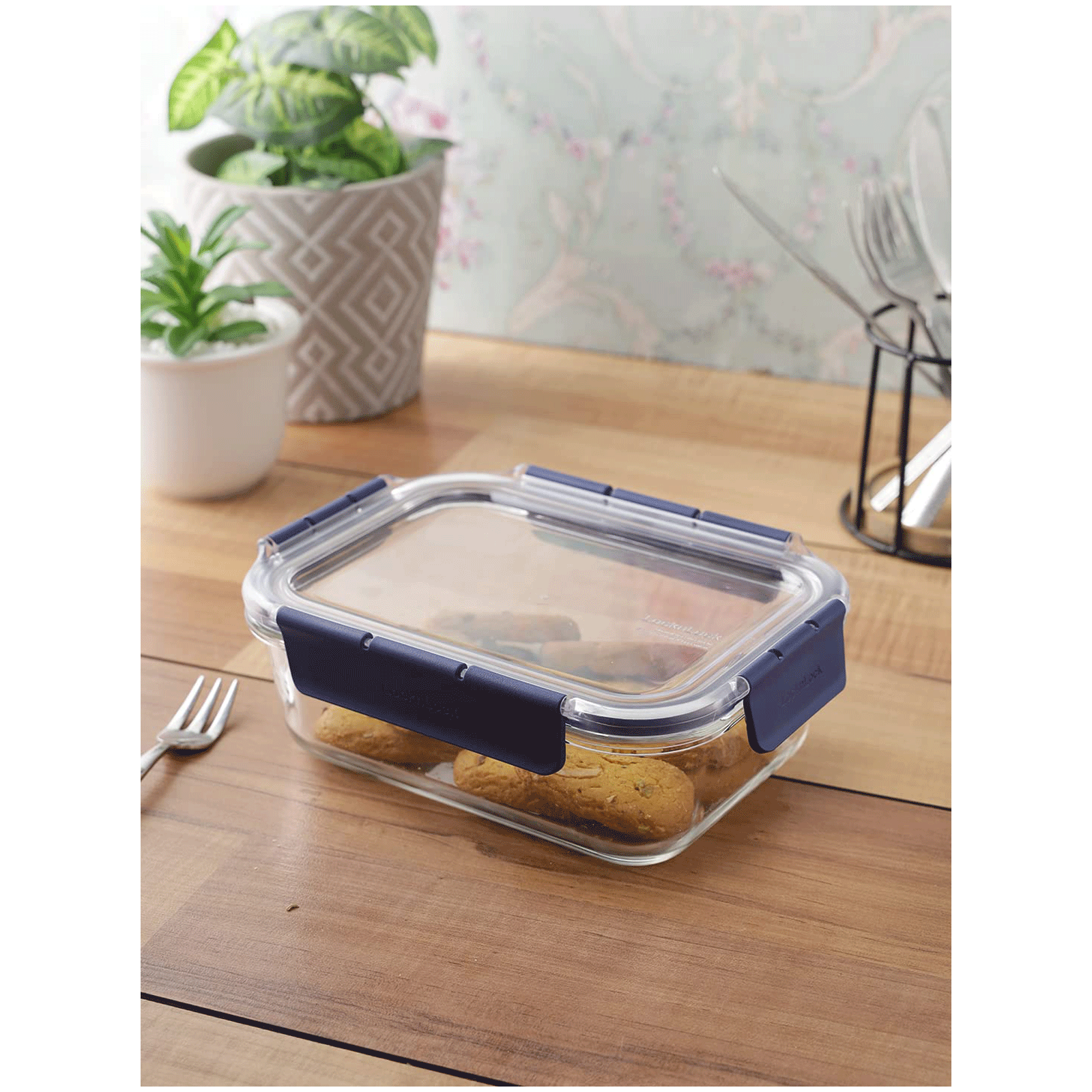 LocknLock 1 Litres Square Silicon Storage Container (Heat Resistant, LBG445, Transparent)_8