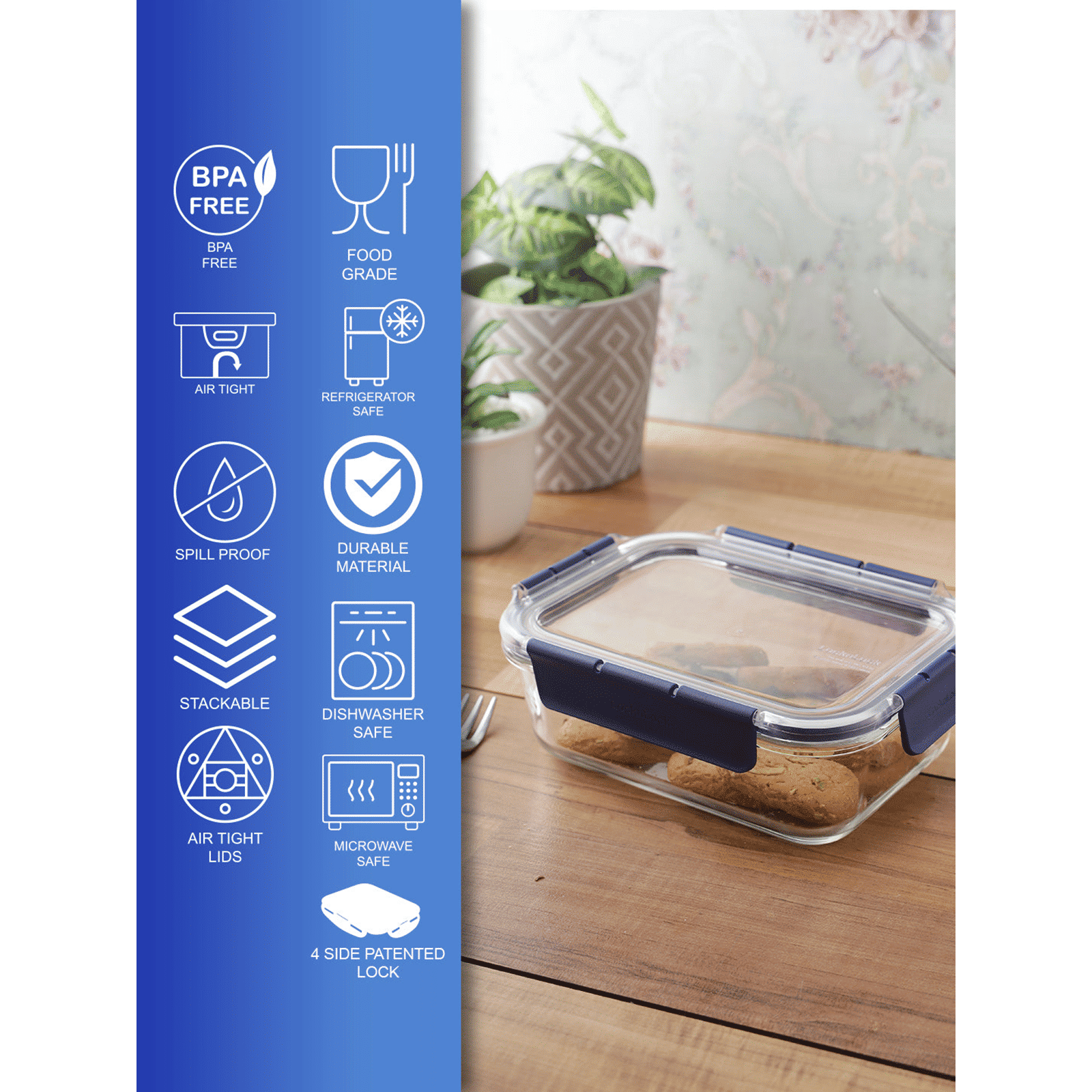 LocknLock 1 Litres Square Silicon Storage Container (Heat Resistant, LBG445, Transparent)_6