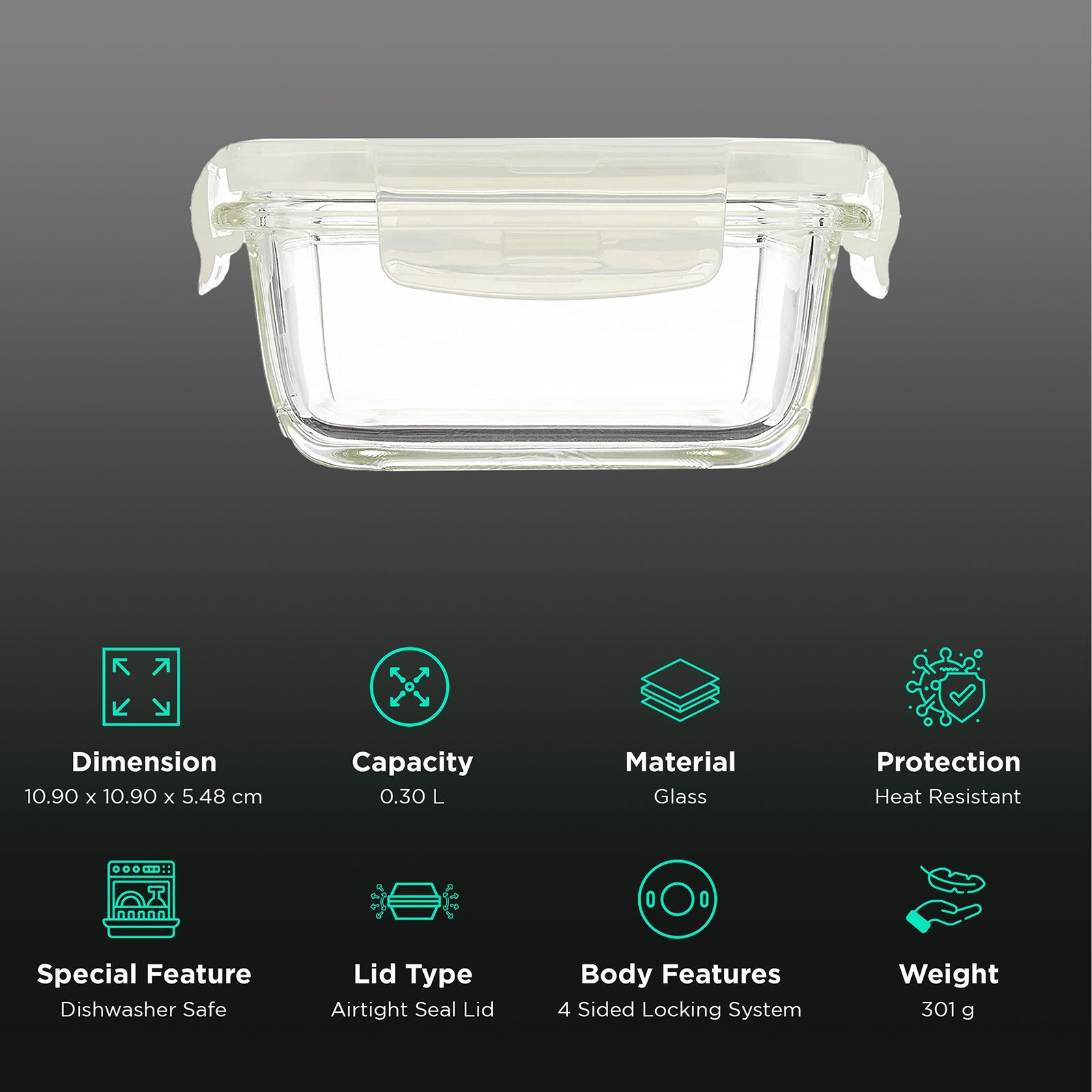 LocknLock 300 ml Square Glass Storage Container (Heat Resistant, LLG203, Transparent)_2