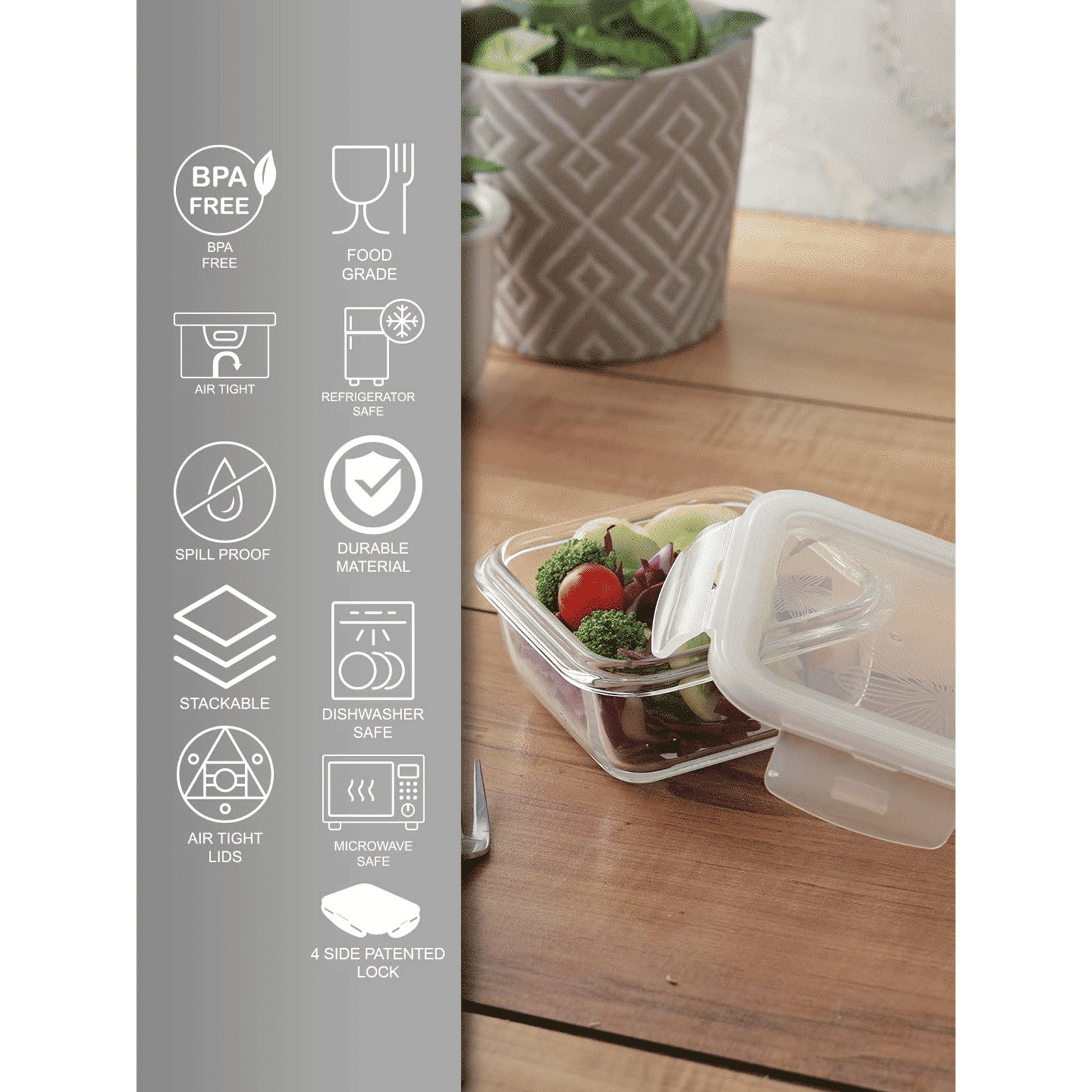 LocknLock 300 ml Square Glass Storage Container (Heat Resistant, LLG203, Transparent)_8