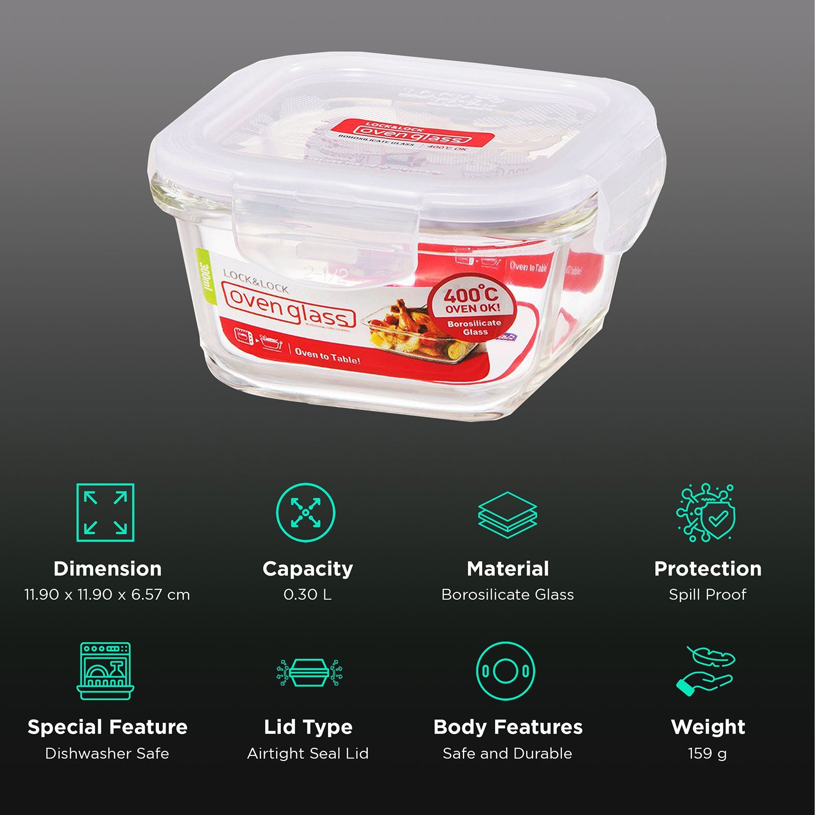 LocknLock Ovenglass 300 ml Square Glass Storage Container (BPA Free, LLG205, Transparent)_2