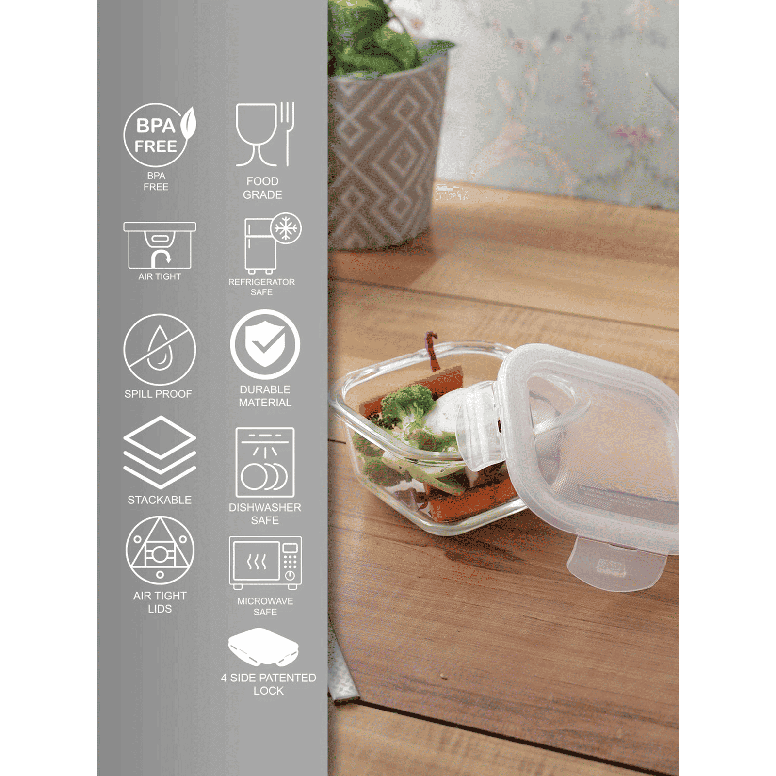 LocknLock Ovenglass 300 ml Square Glass Storage Container (BPA Free, LLG205, Transparent)_8