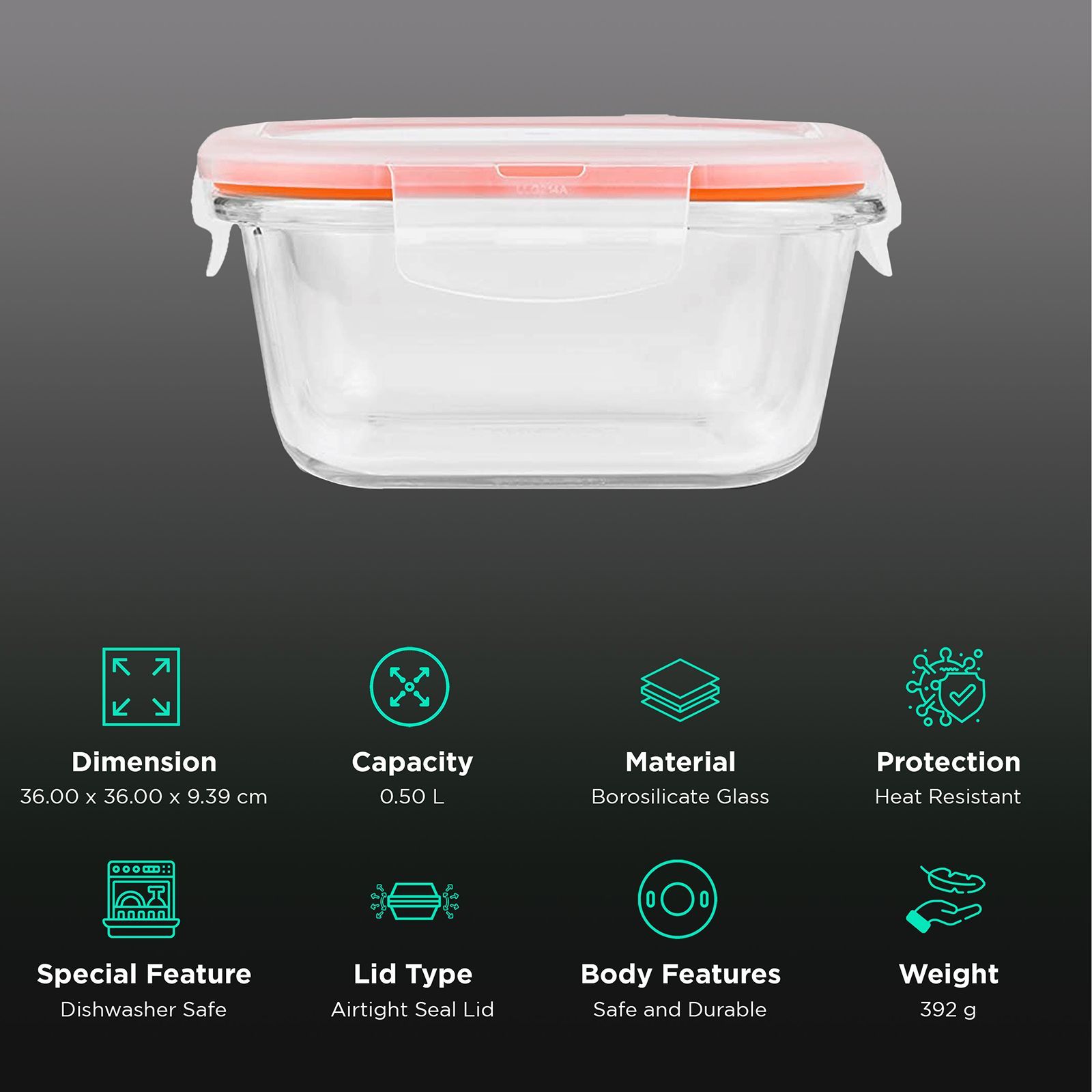 LocknLock 500 ml Square Glass Storage Container (Heat Resistant, LLG214, Transparent)_2