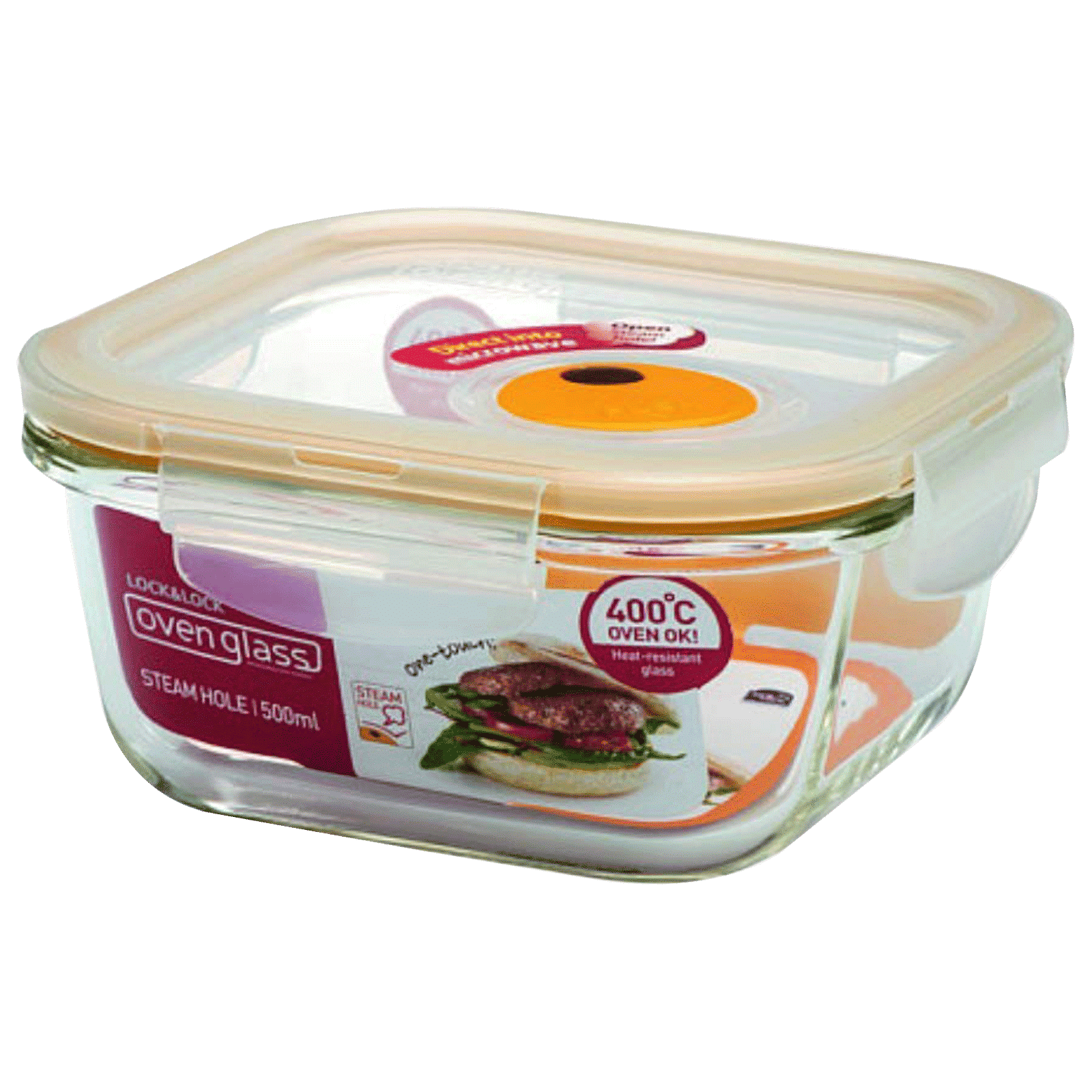 LocknLock 500 ml Square Glass Storage Container (Microwave Safe, LLG214T, Transparent)_3