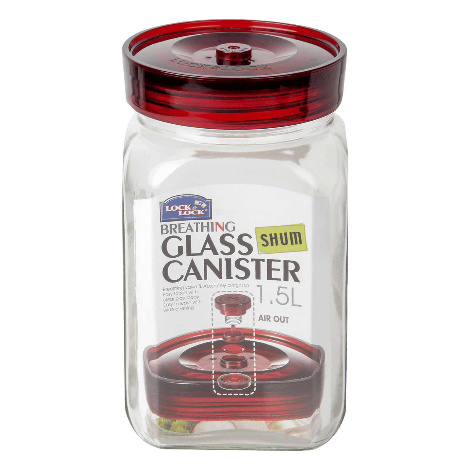 LocknLock Shum 1.5 Litres Square Glass Storage Container (Breathing Valve, LLG552, Transparent)_1