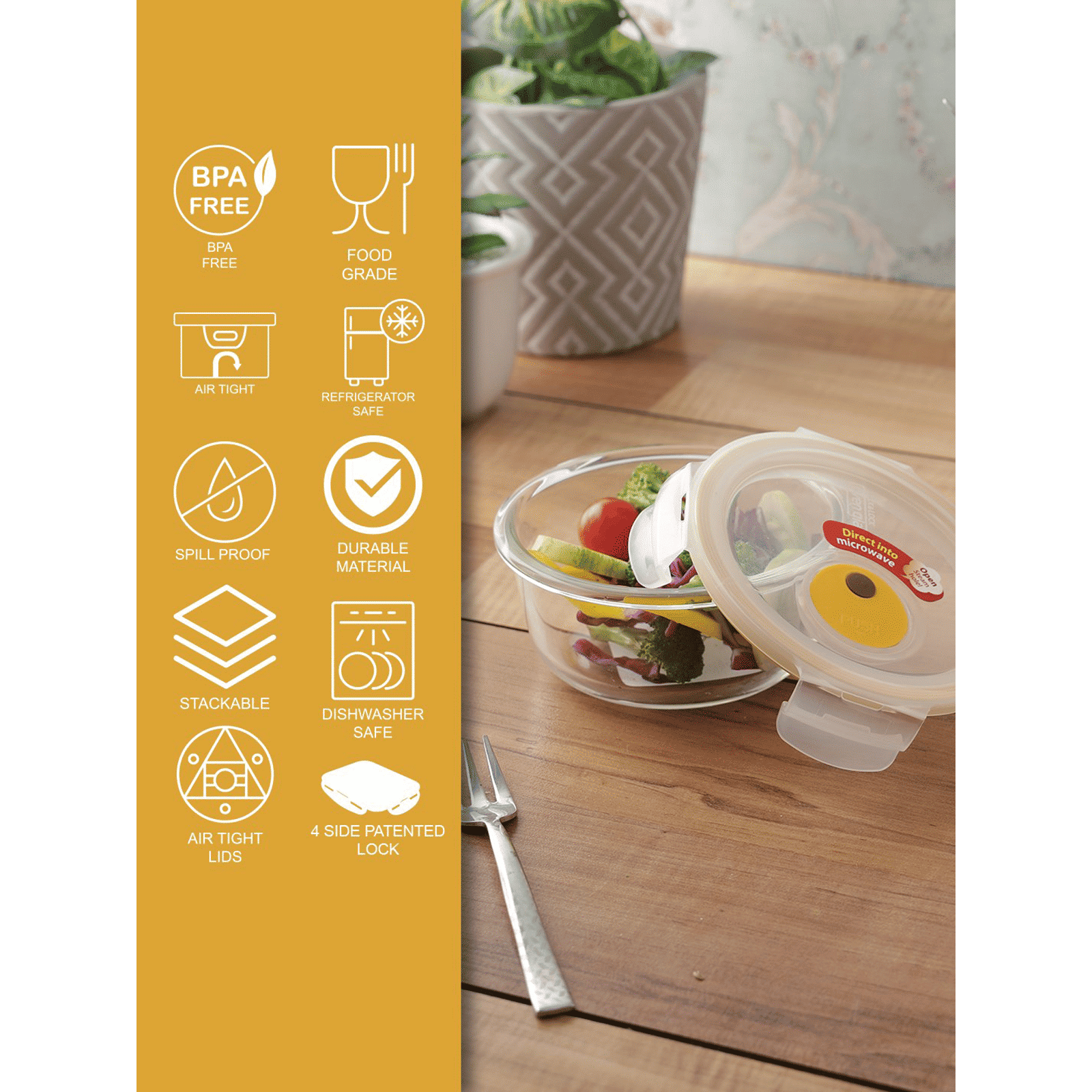 LocknLock Ovenglass 380 ml Round Glass Storage Container (Steam Hole, LLG821T, Transparent)_10