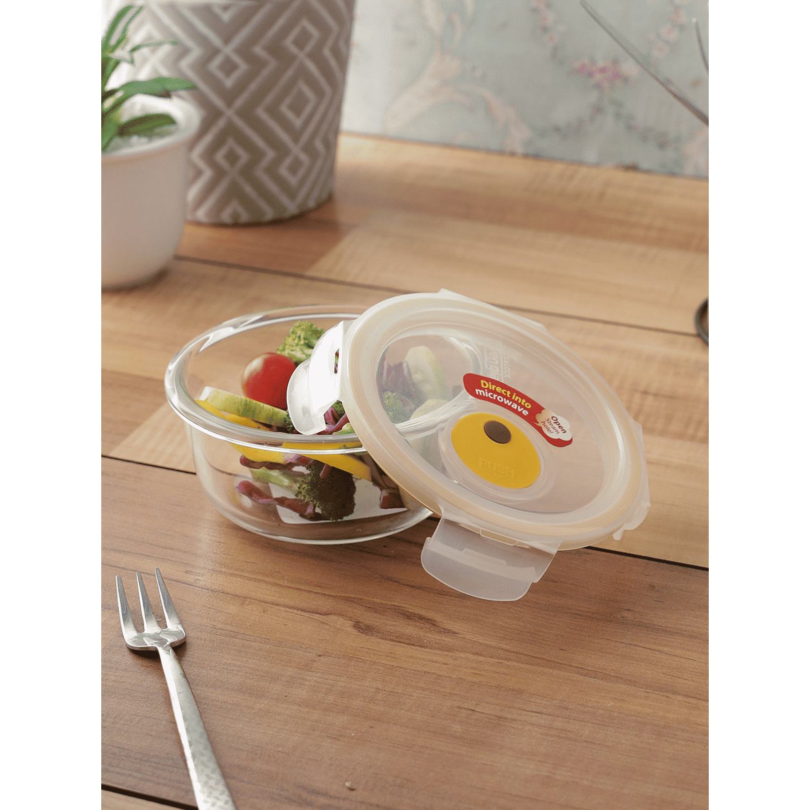 LocknLock Ovenglass 380 ml Round Glass Storage Container (Steam Hole, LLG821T, Transparent)_9