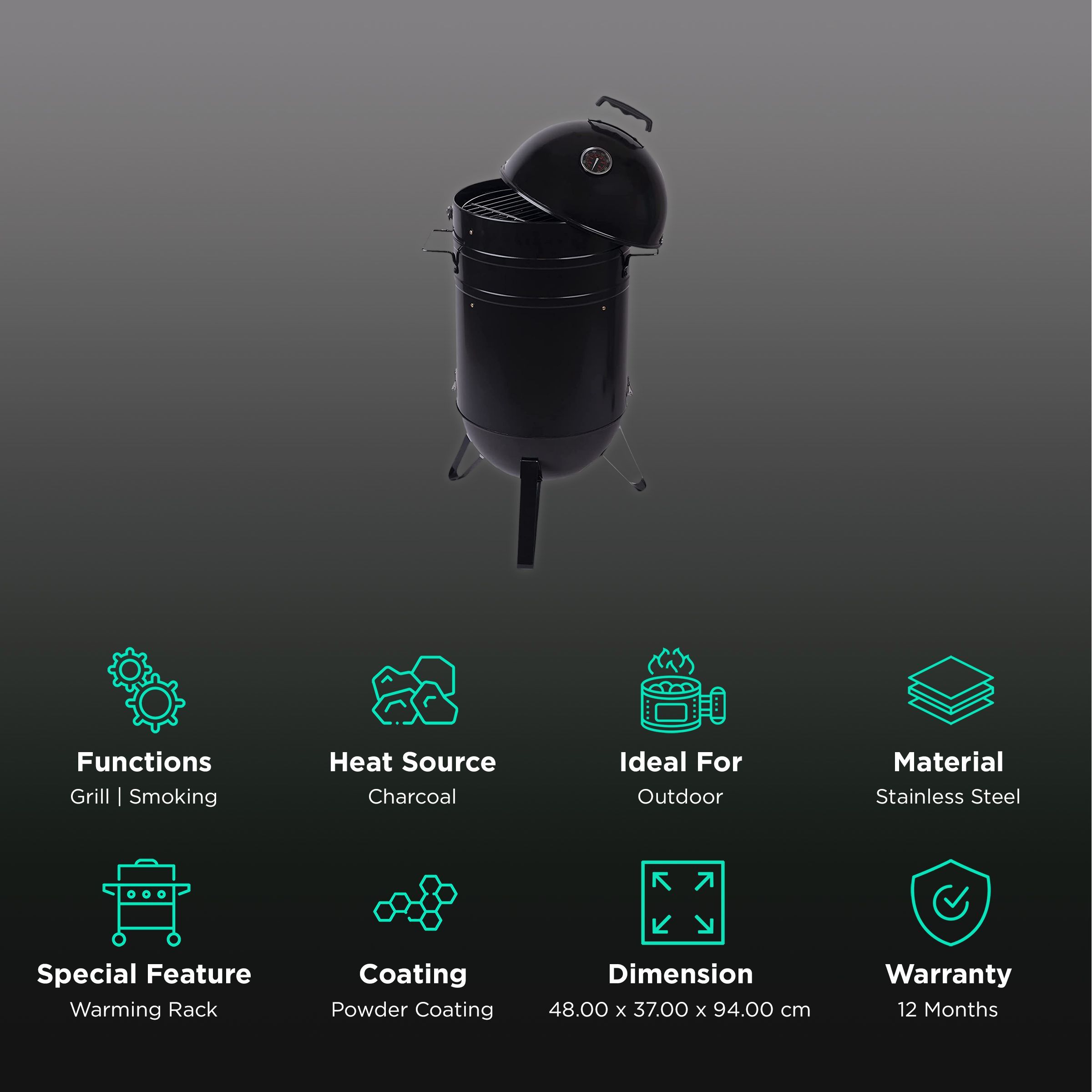 Peng Essential Premium Barrell Style Charcoal Barbeque & Smoker Grill (Scratch Resistant) Peng Essential Premium Barrell Style Charcoal Barbeque & Smoker Grill (Scratch Resistant)_3