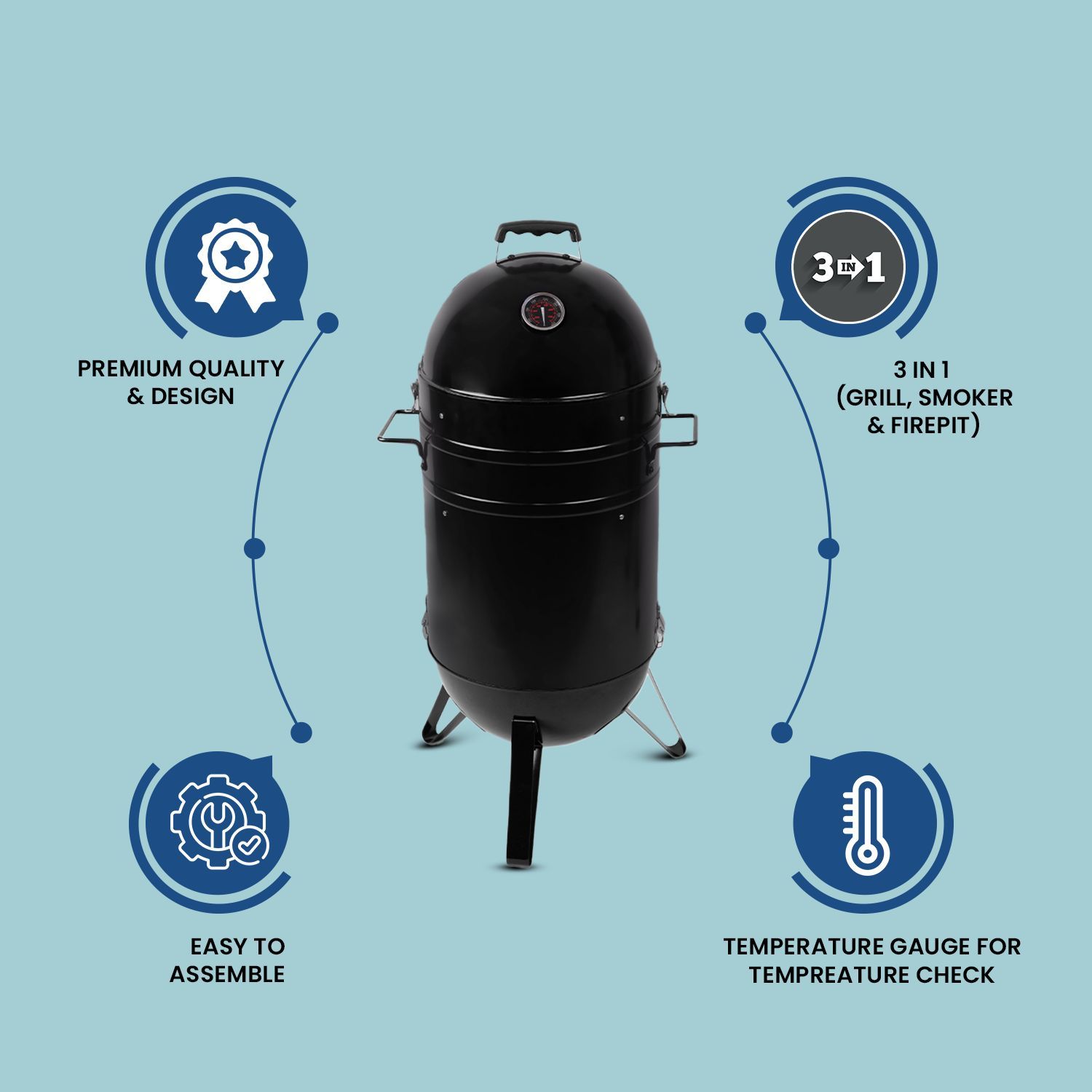 Peng Essential Premium Barrell Style Charcoal Barbeque & Smoker Grill (Scratch Resistant) Peng Essential Premium Barrell Style Charcoal Barbeque & Smoker Grill (Scratch Resistant)_5