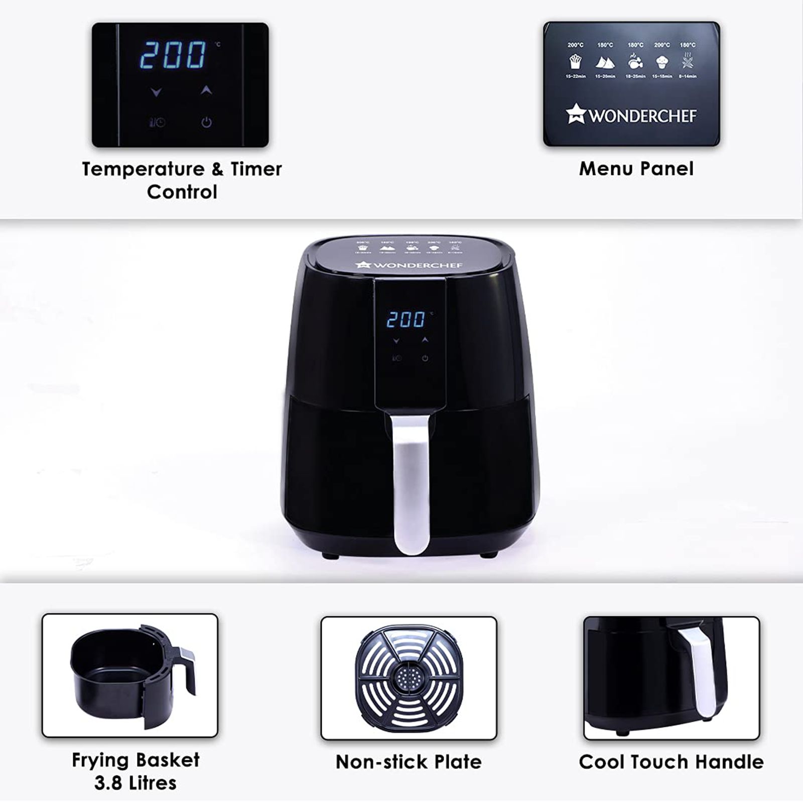 WONDERCHEF Prato 3.8L 1450 Watt Digital Air Fryer with Rapid Air Technology (Black)_14
