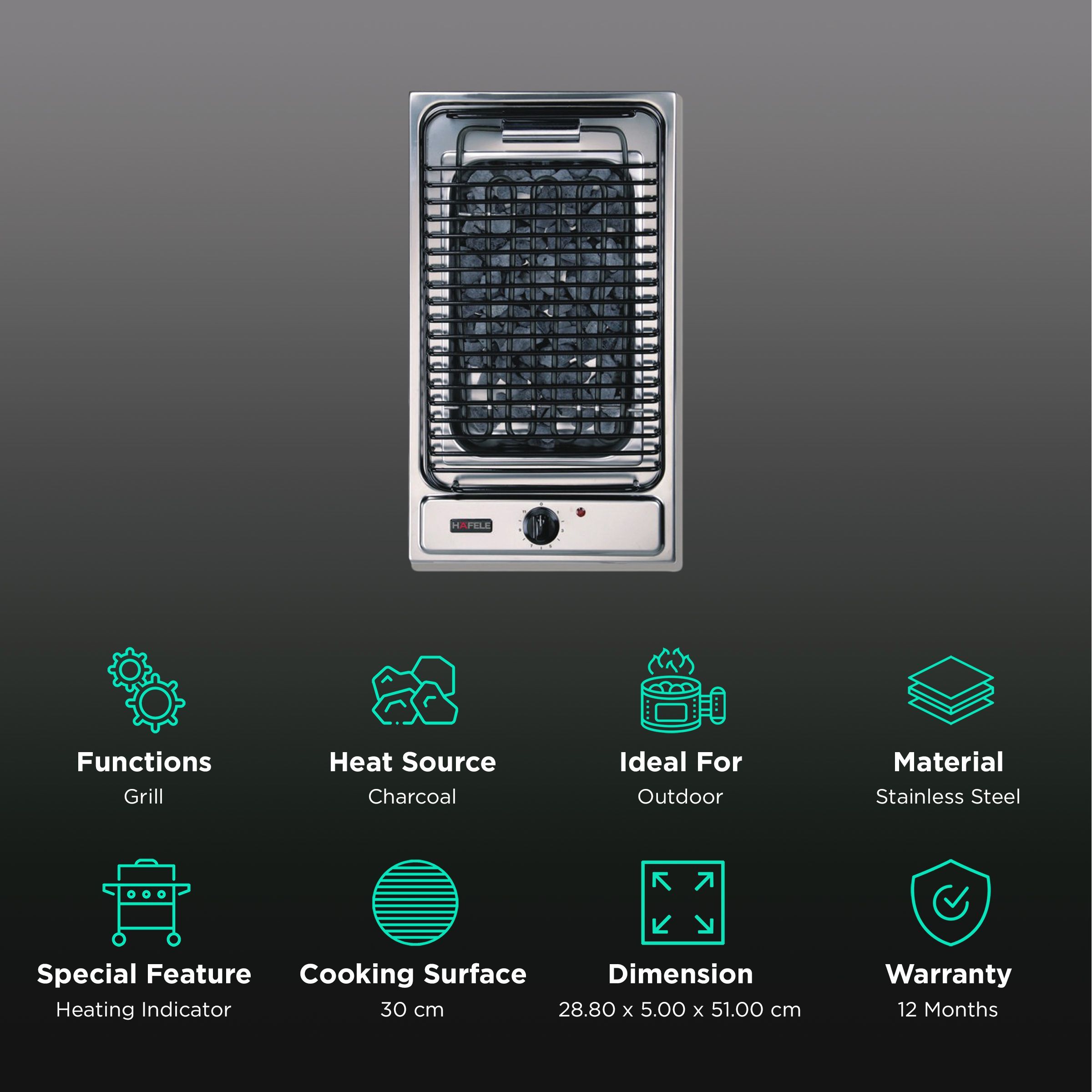 HAFELE BBQ BI 01 Built-In Charcoal Barbeque Griller (Ignition Control Knob)_3