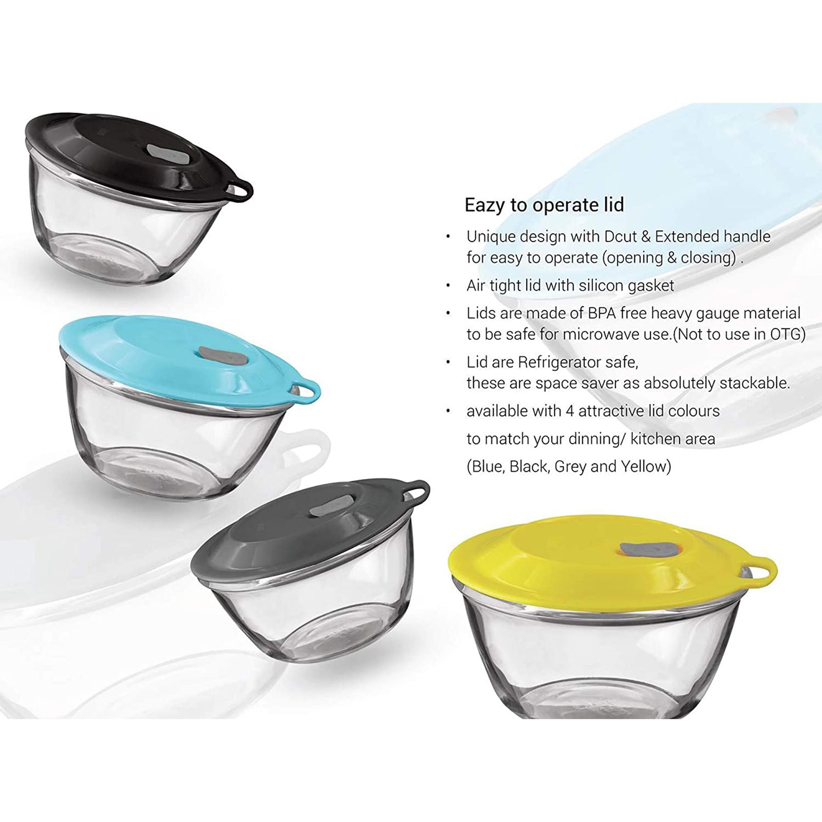treo 1.5L Glass Mixing Bowl with Eazy Lid (BPA Free, Transparent)_3
